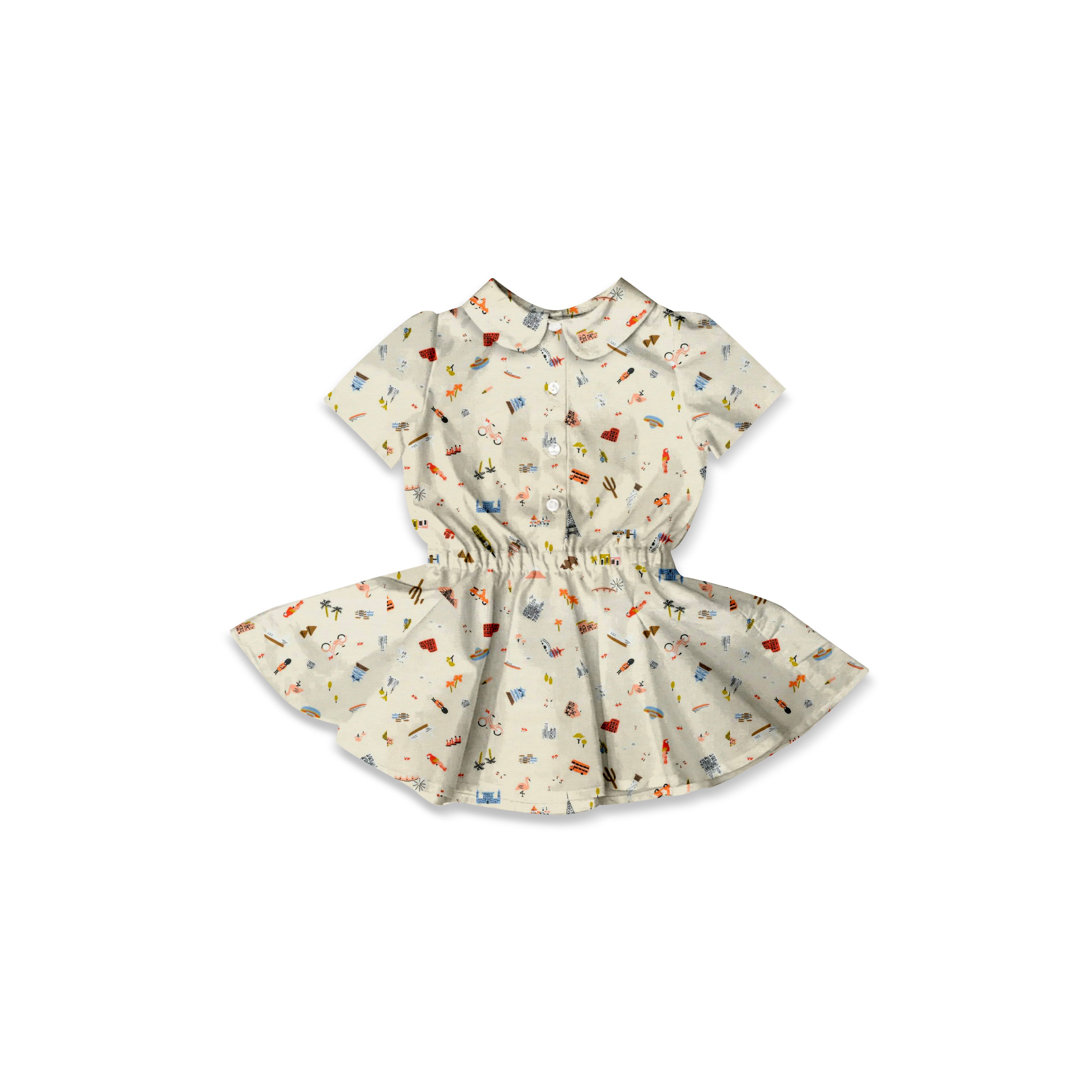 Travel Print - Button Front Twirl Dress