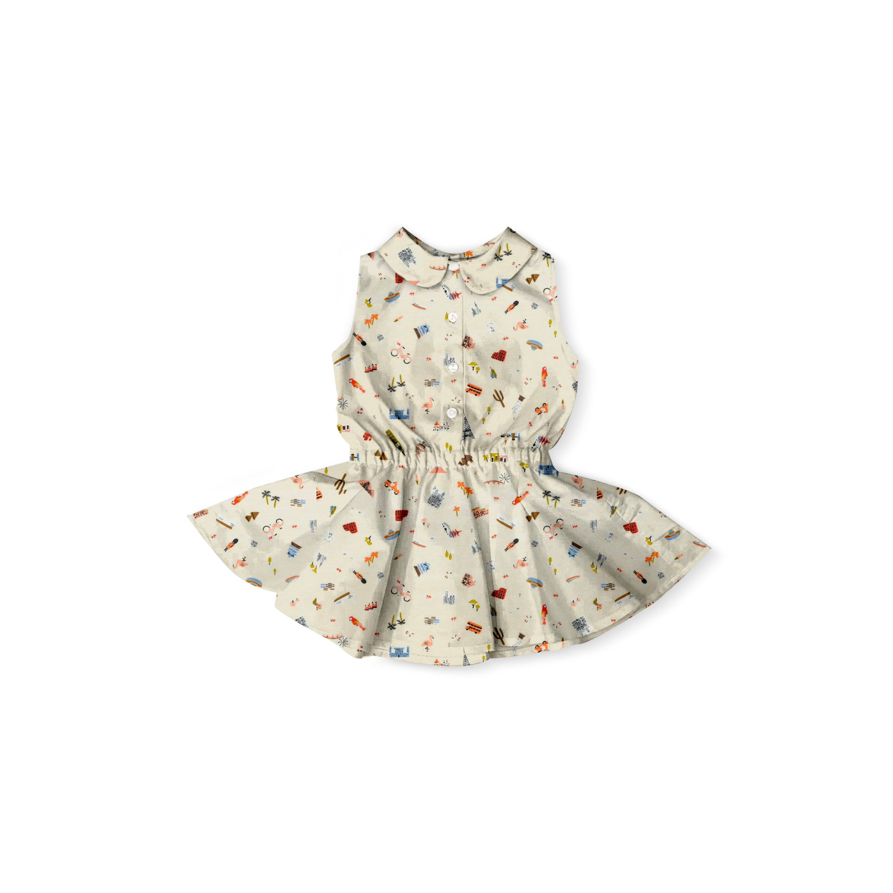 Travel Print - Button Front Twirl Dress