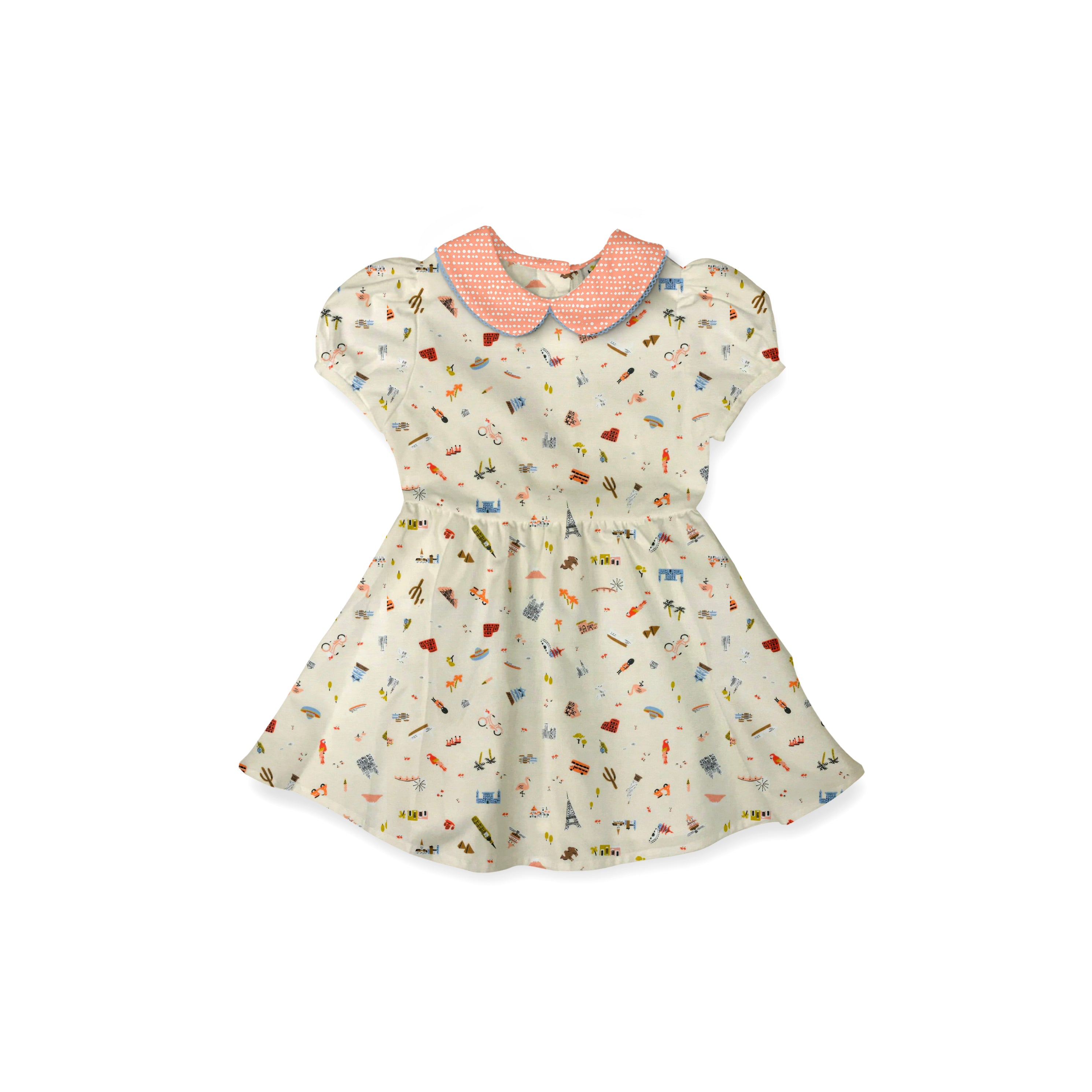 Travel Print - Vintage Style Basque Dress