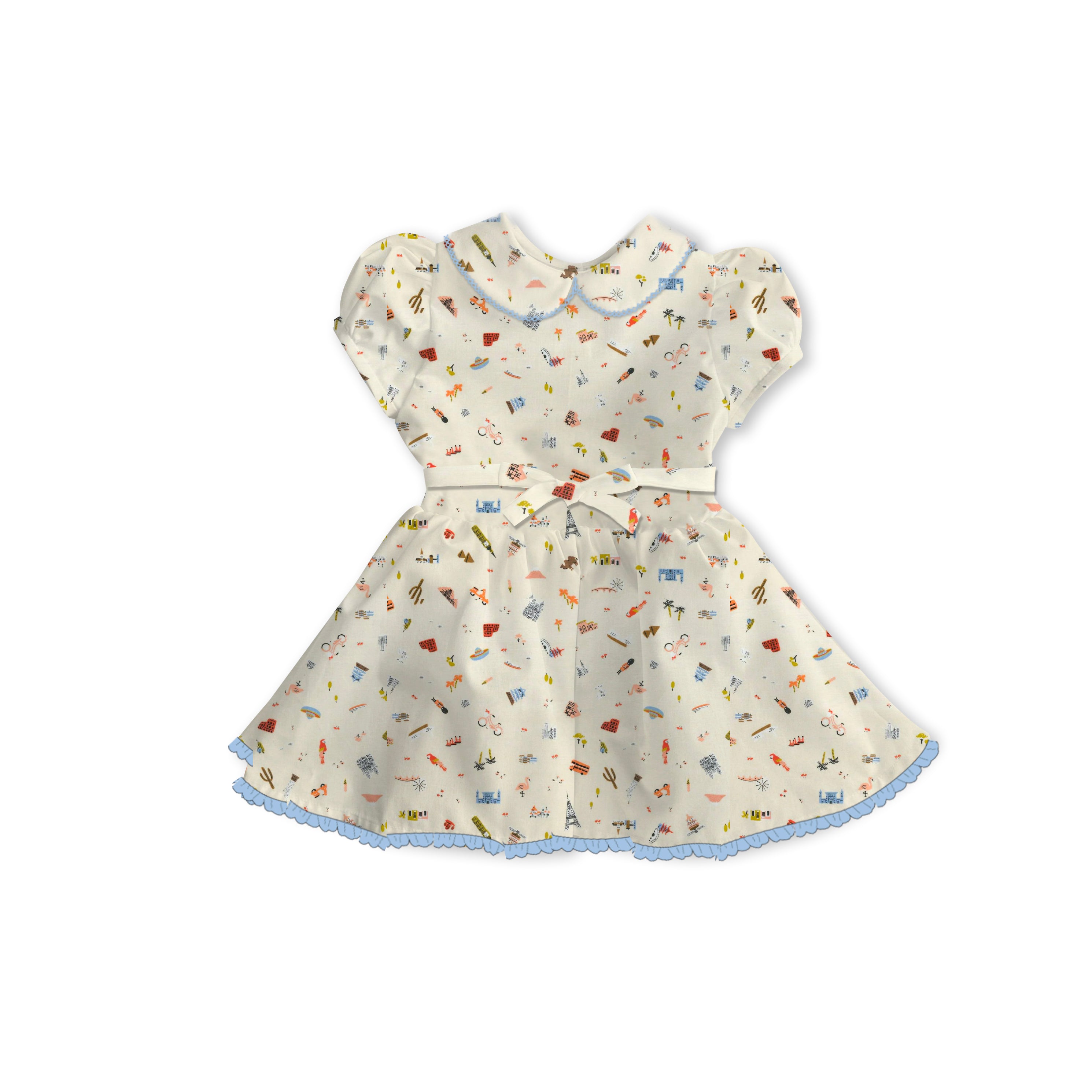Travel Print - Tea Basque Dress