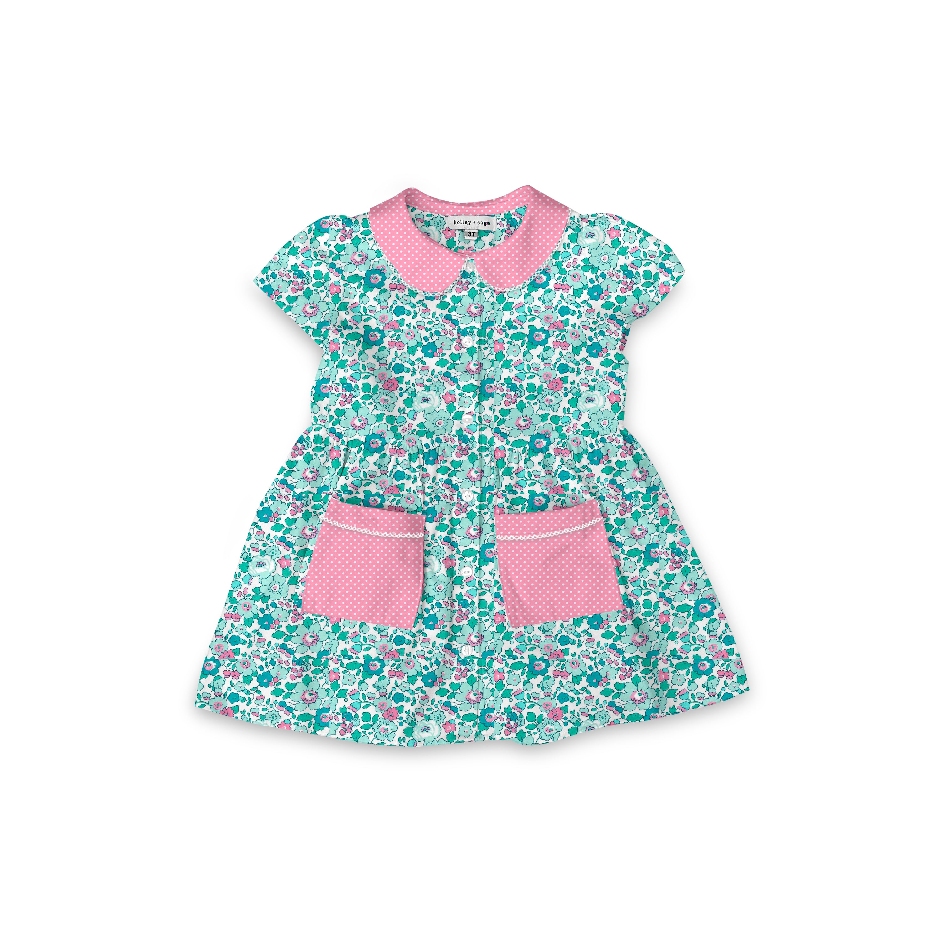 Aqua Betsy - Smock Collared Dress with Contrast Pockets and Collar