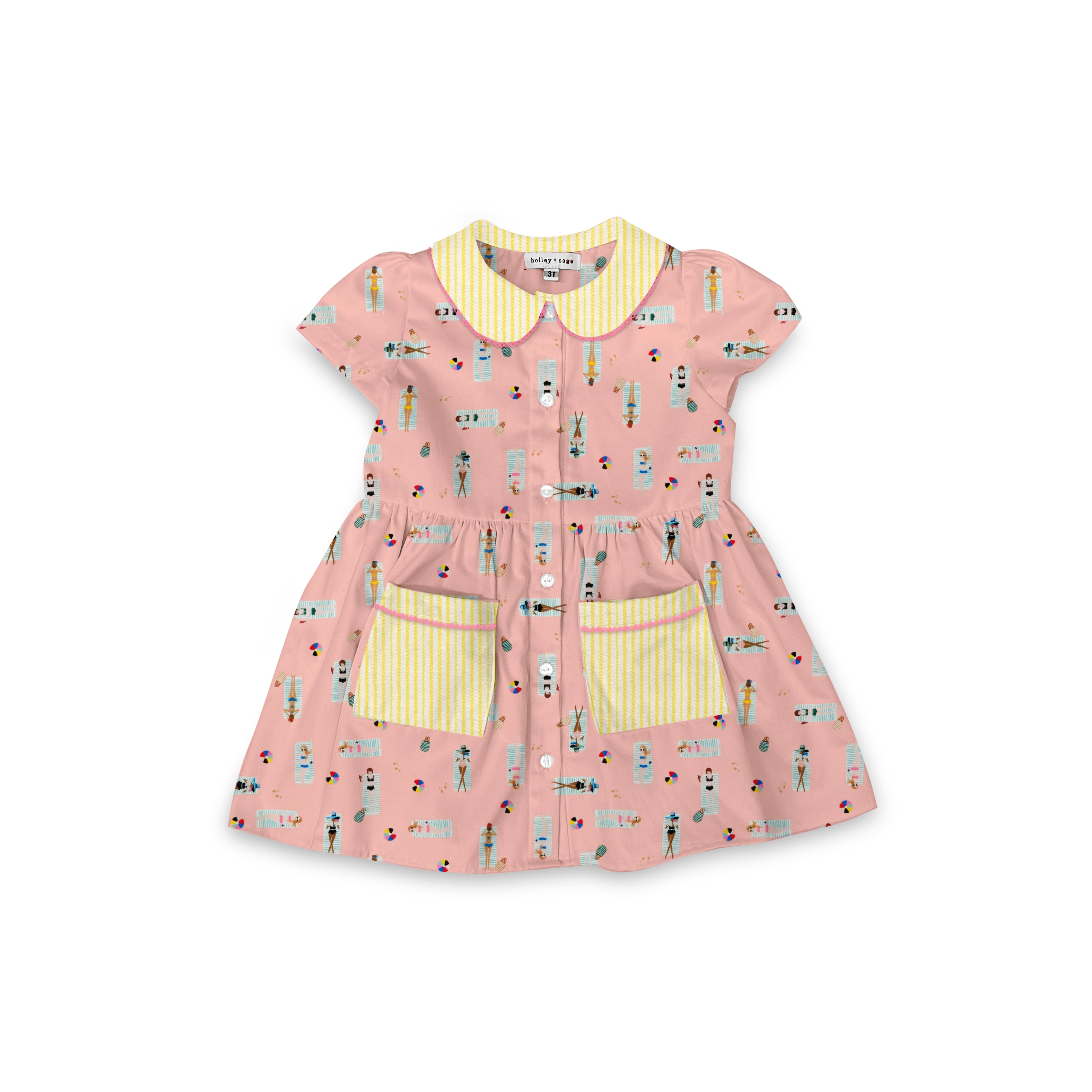 Bathing Ladies Lawn - Smock Collared Dress with Contrast Pockets and Collar