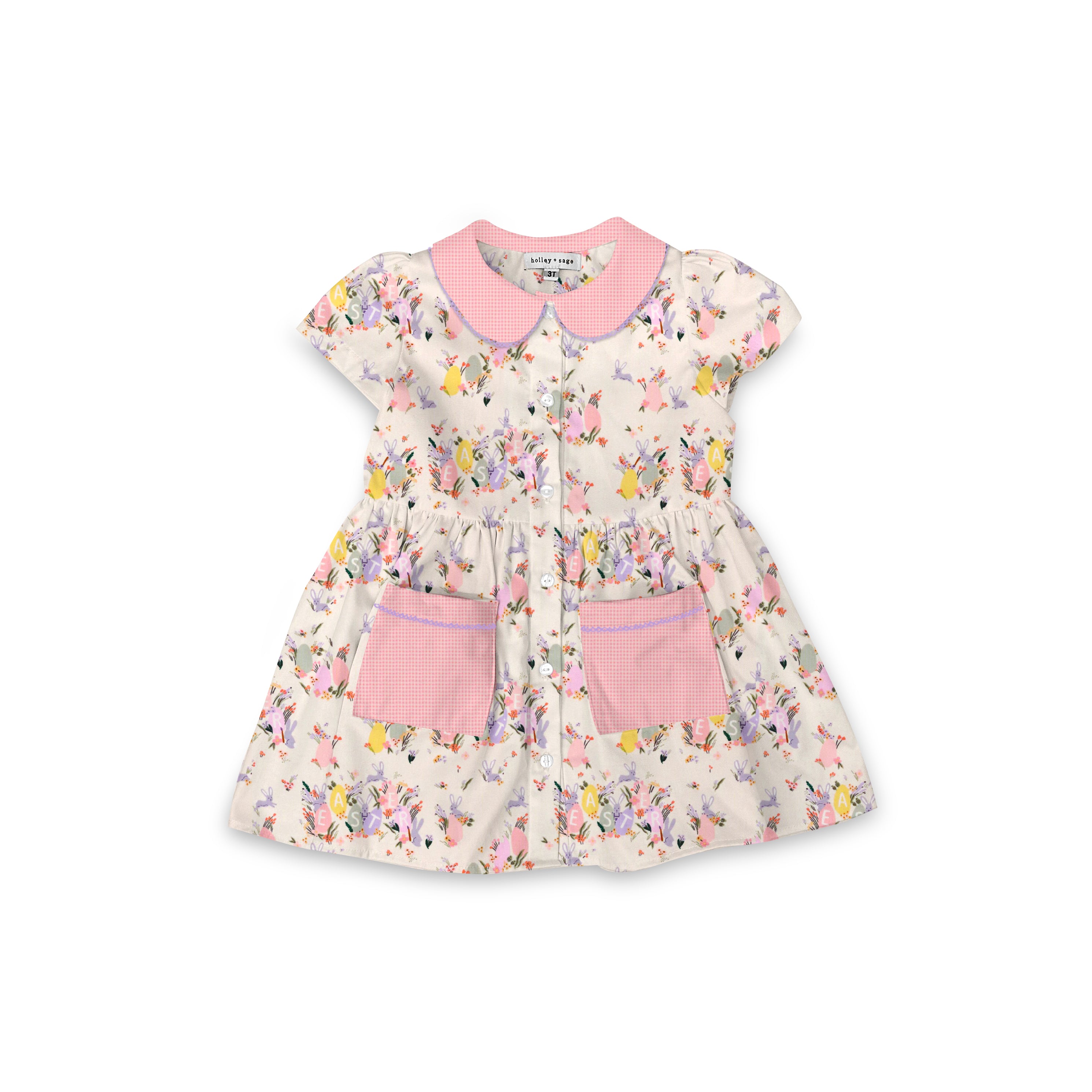 Easter - Smock Collared Dress with Contrast Pockets and Collar