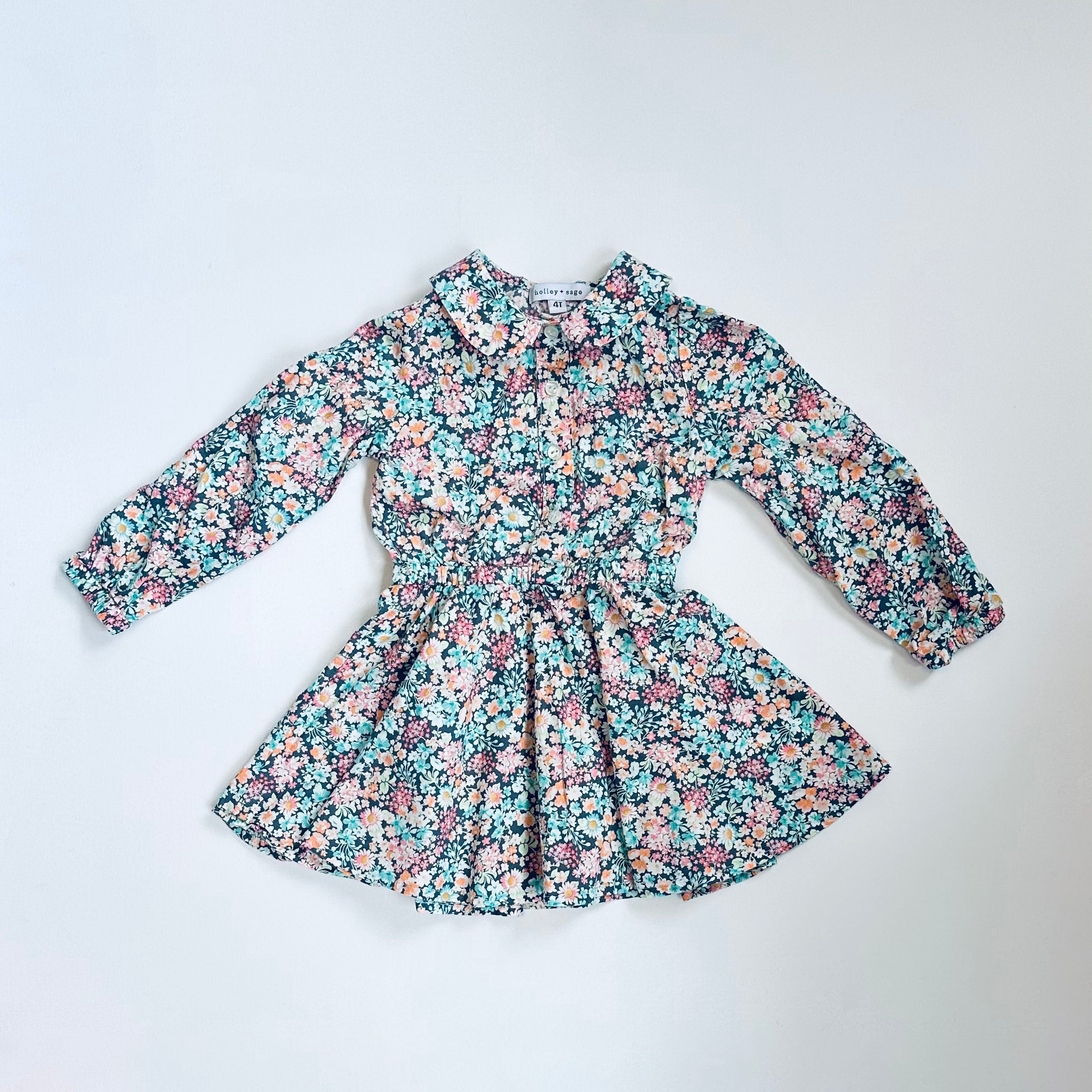 SAMPLE SALE, Lawn Button Front Twirl, Long Sleeve, 4T