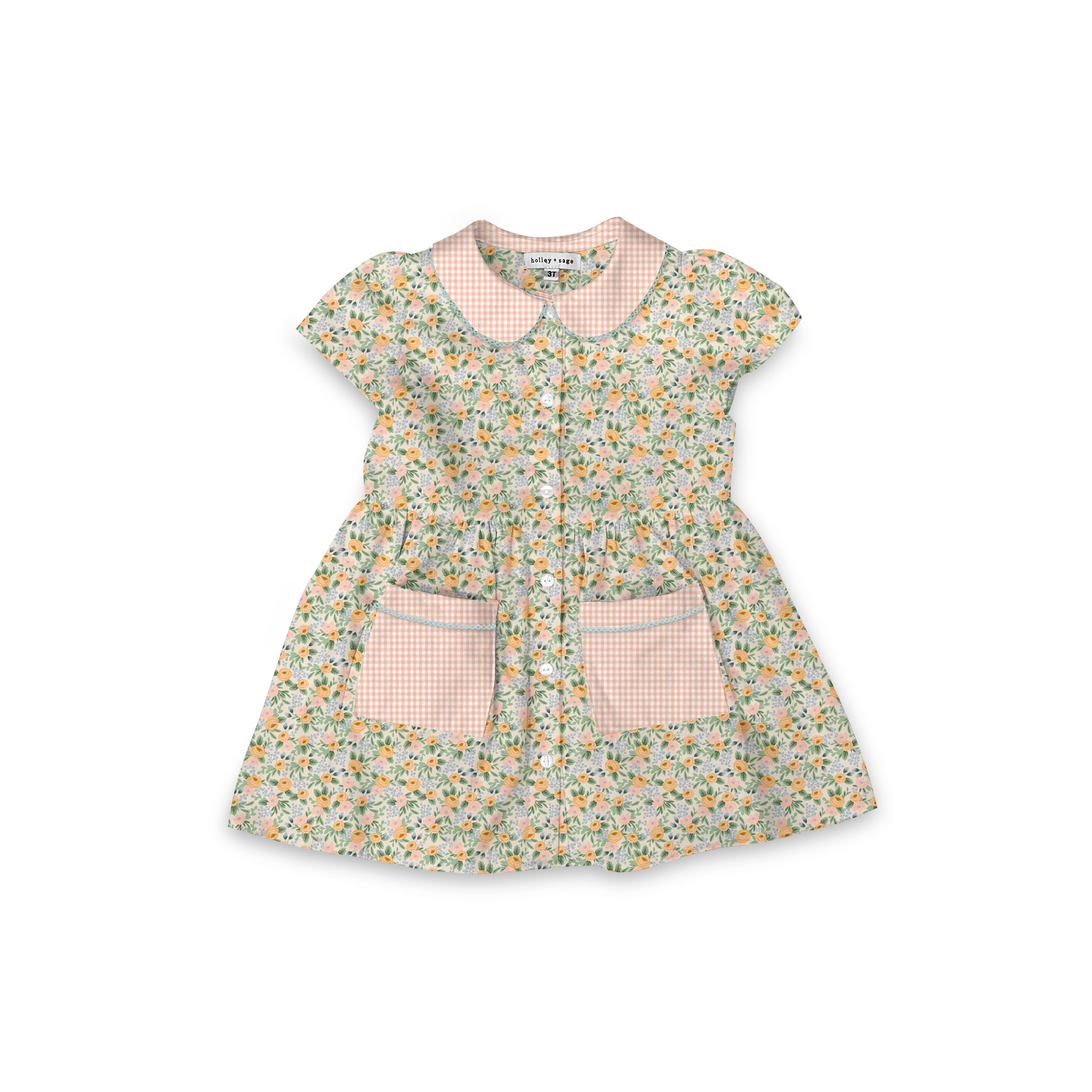 Garden Party - Smock Collared Dress with Contrast Pockets and Collar