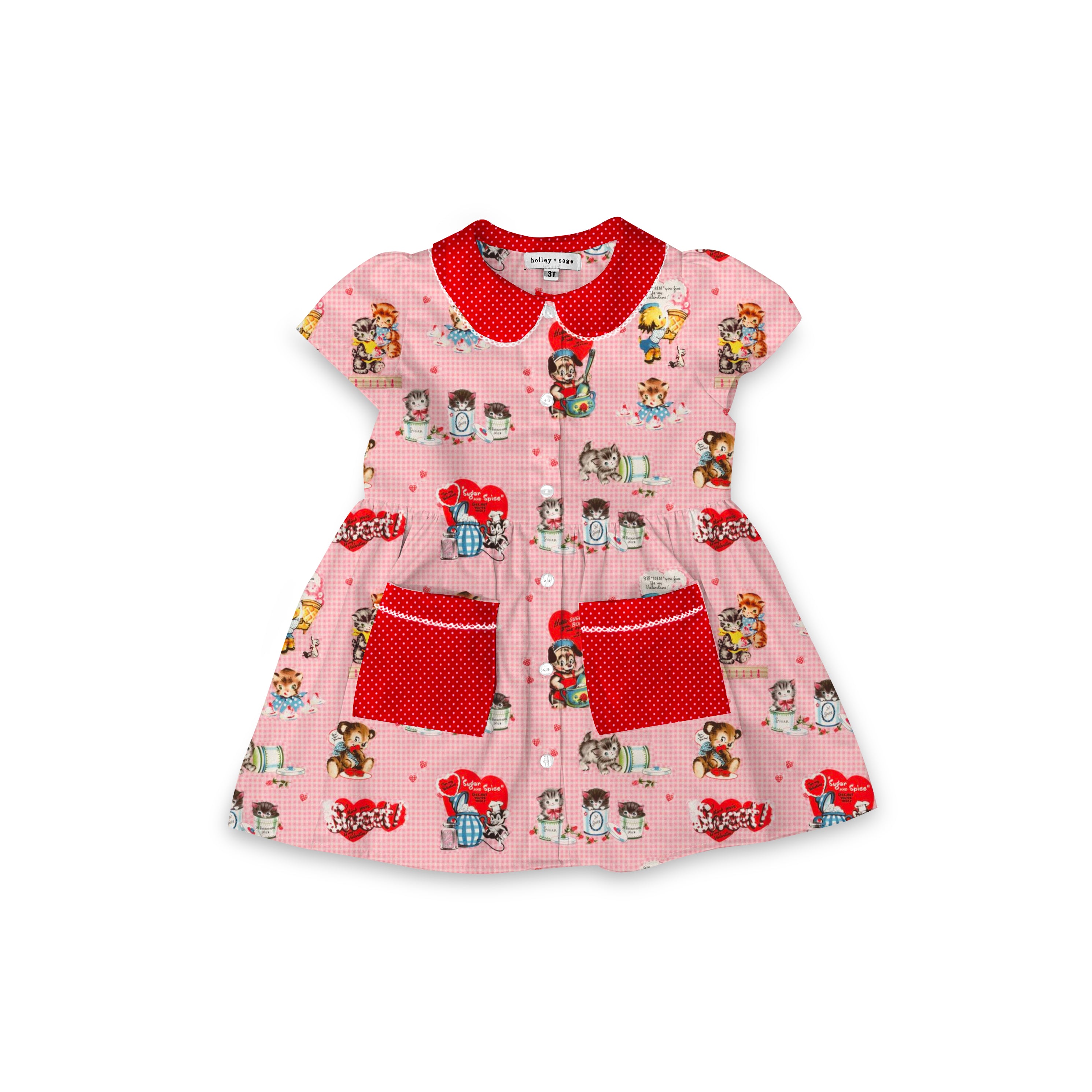 Vintage Valentine - Smock Collared Dress with Contrast Pockets and Collar