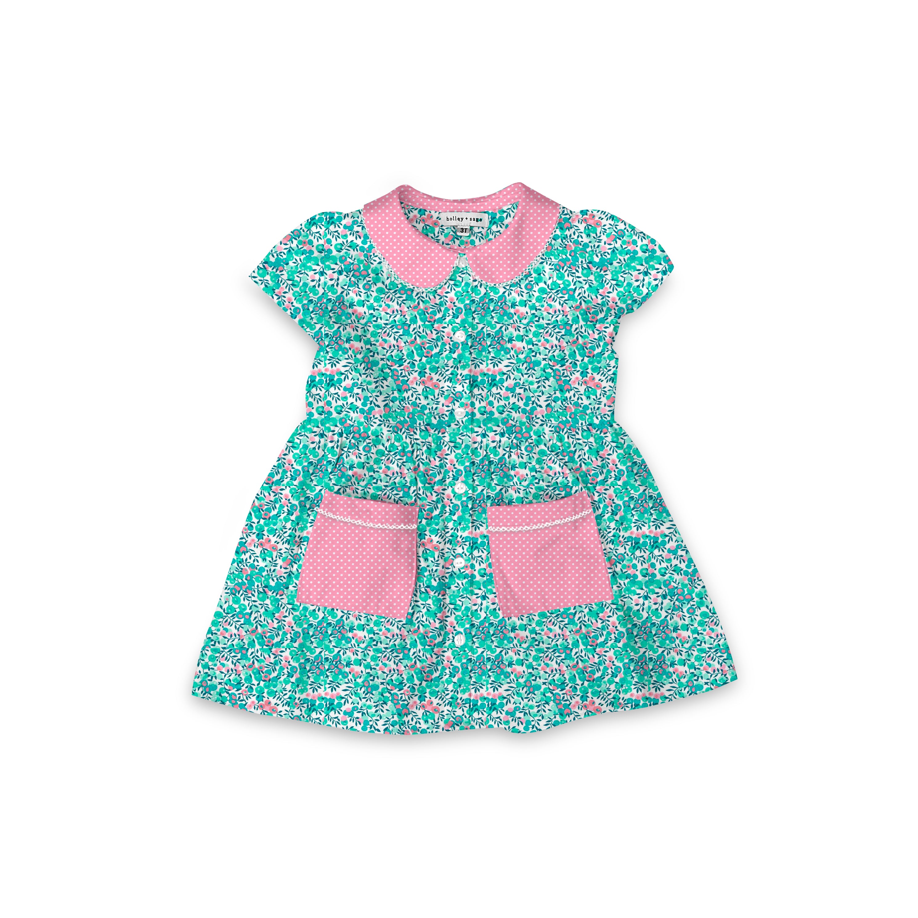 Aqua Wiltshire - Smock Collared Dress with Contrast Pockets and Collar