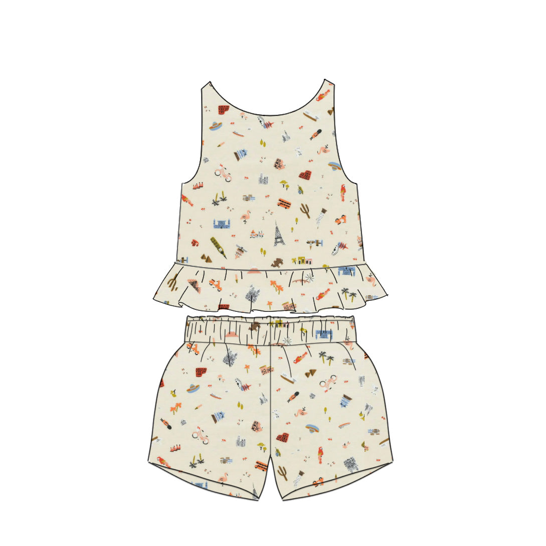 Travel Print - Ruffle Tank Set
