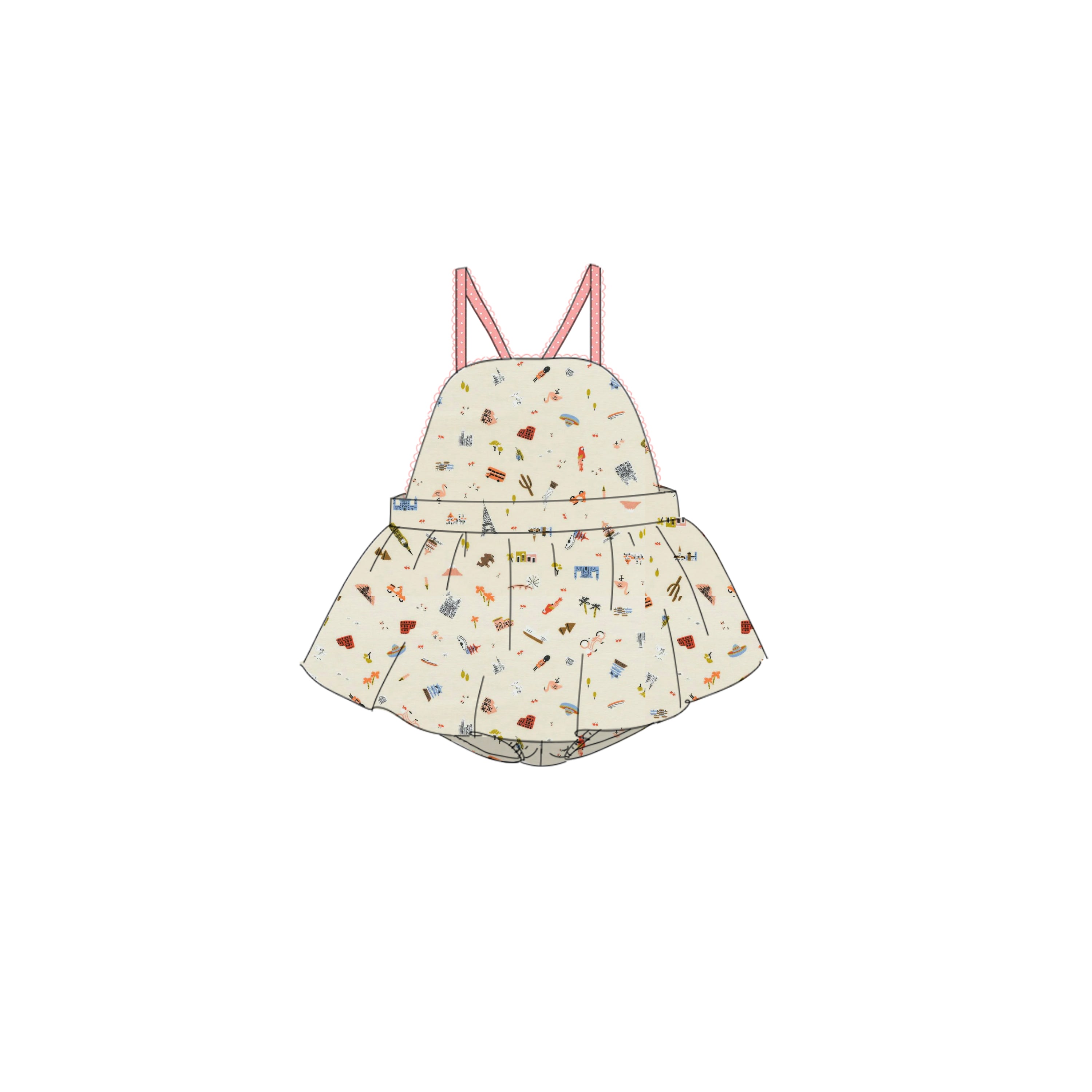 Travel Print - Skirted Romper