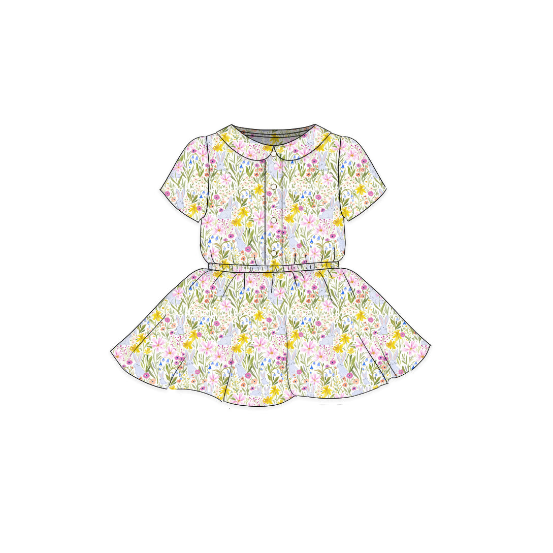 Bunny Flower - Button Front Twirl Dress