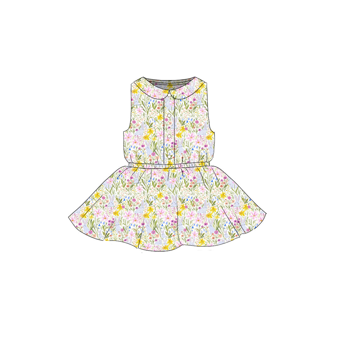 Bunny Flower - Button Front Twirl Dress