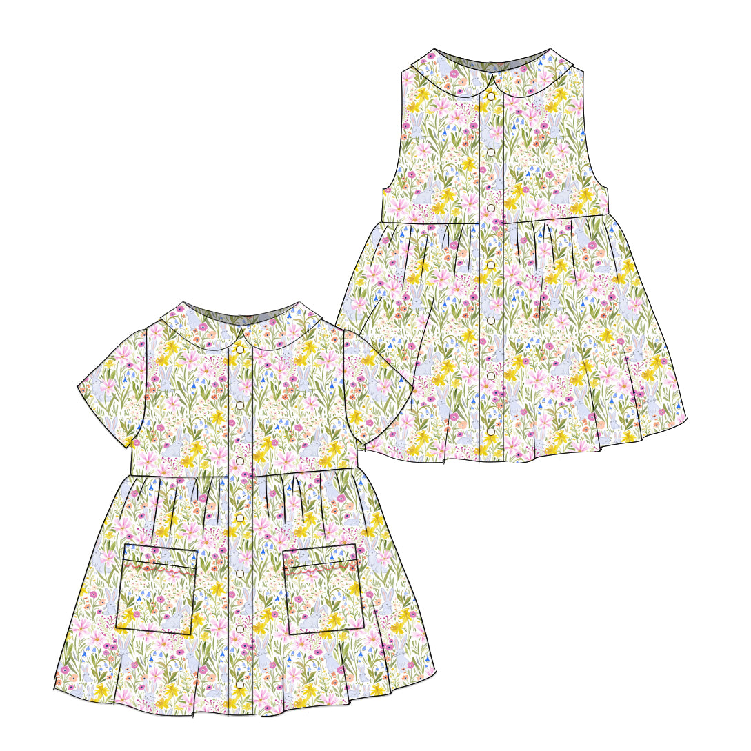 Bunny Flower - Smock Collared Dress
