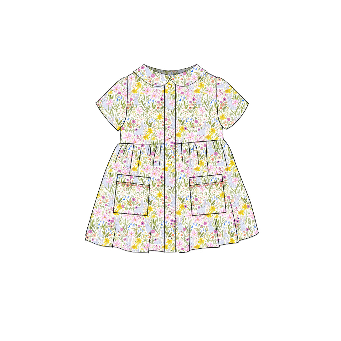 Bunny Flower - Smock Collared Dress
