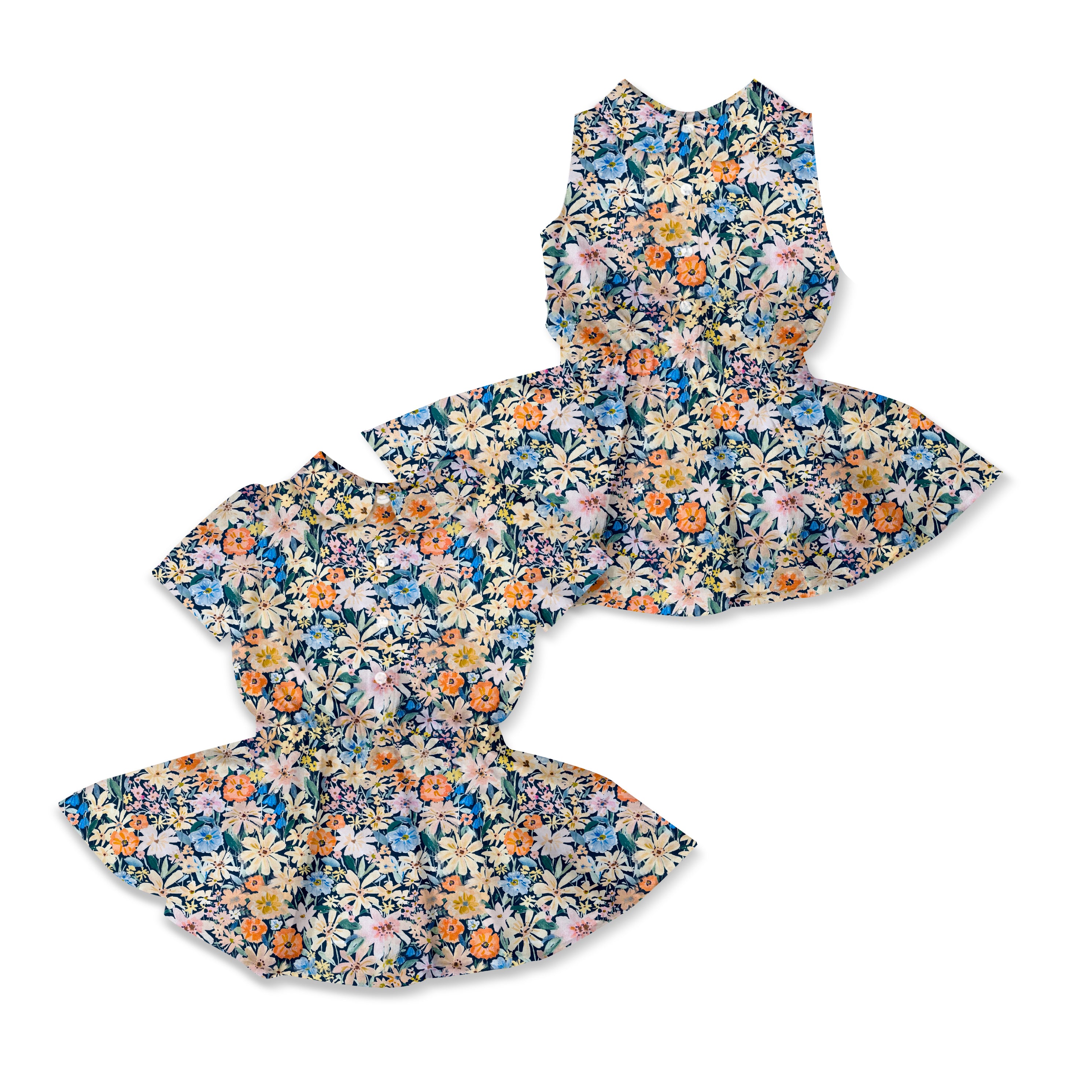 Denim Floral - Button Front Twirl Dress