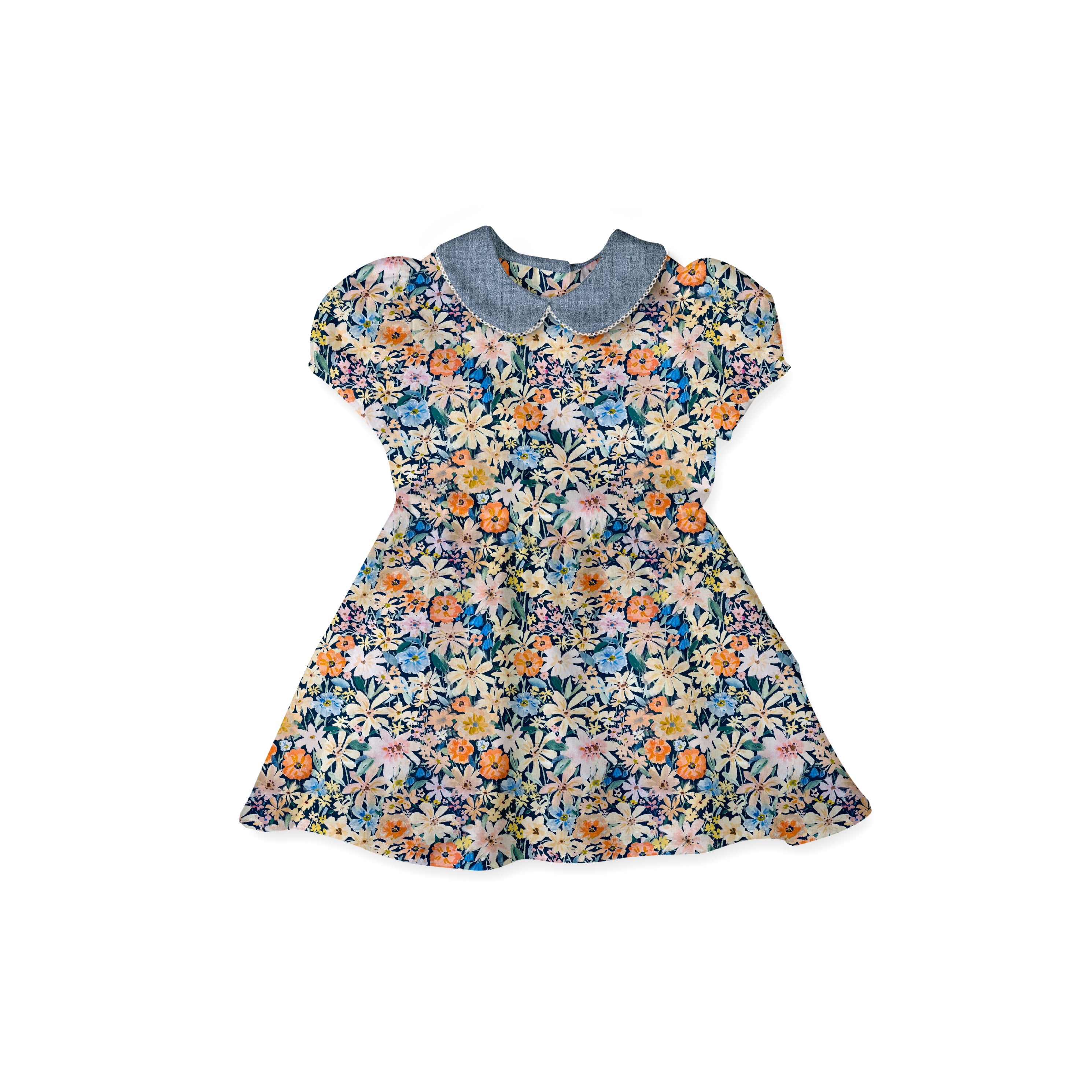 Denim Floral - Vintage Style Basque Dress