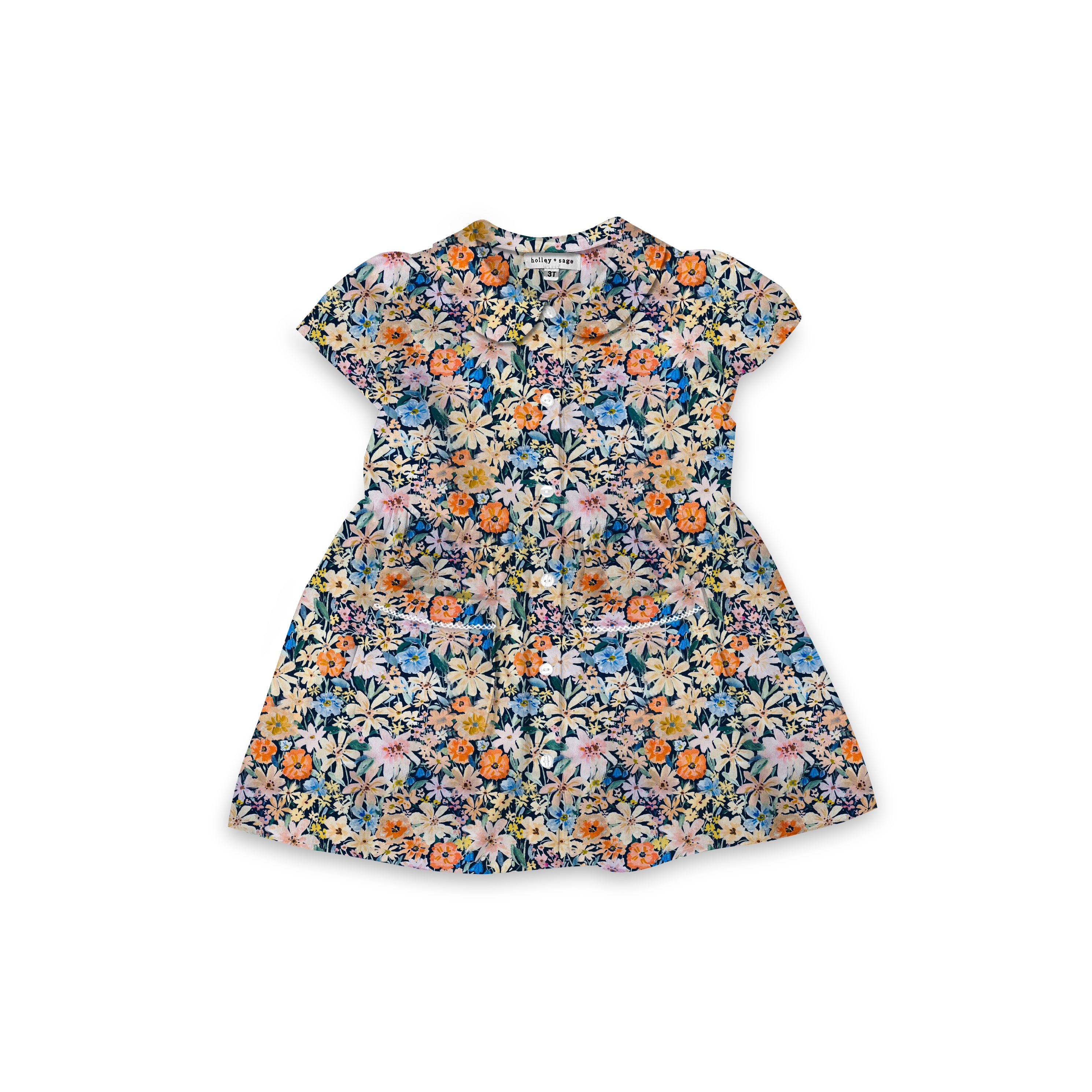 Denim Floral - Smock Collared Dress
