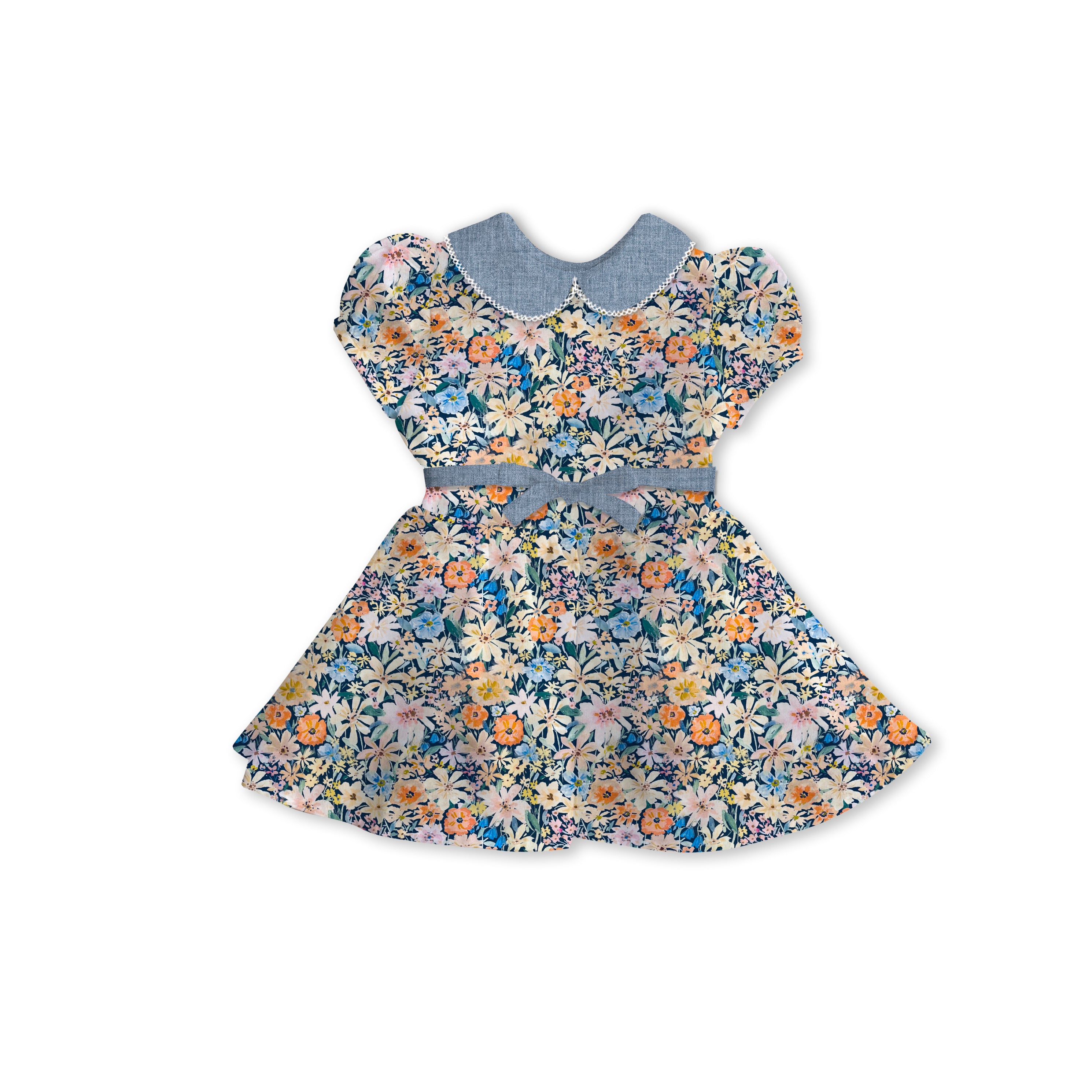 Denim Floral - Tea Basque Dress