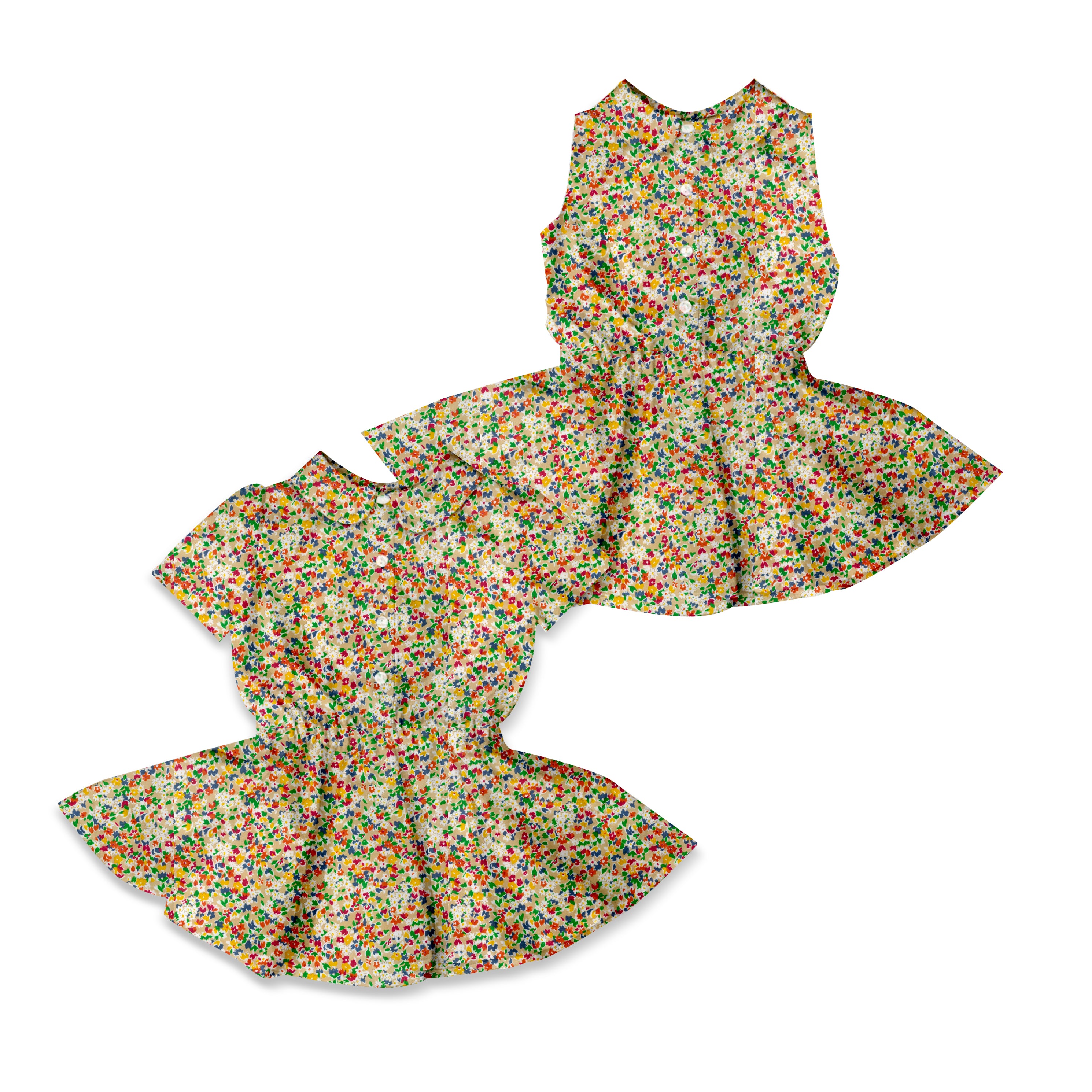 Primary Floral - Button Front Twirl Dress