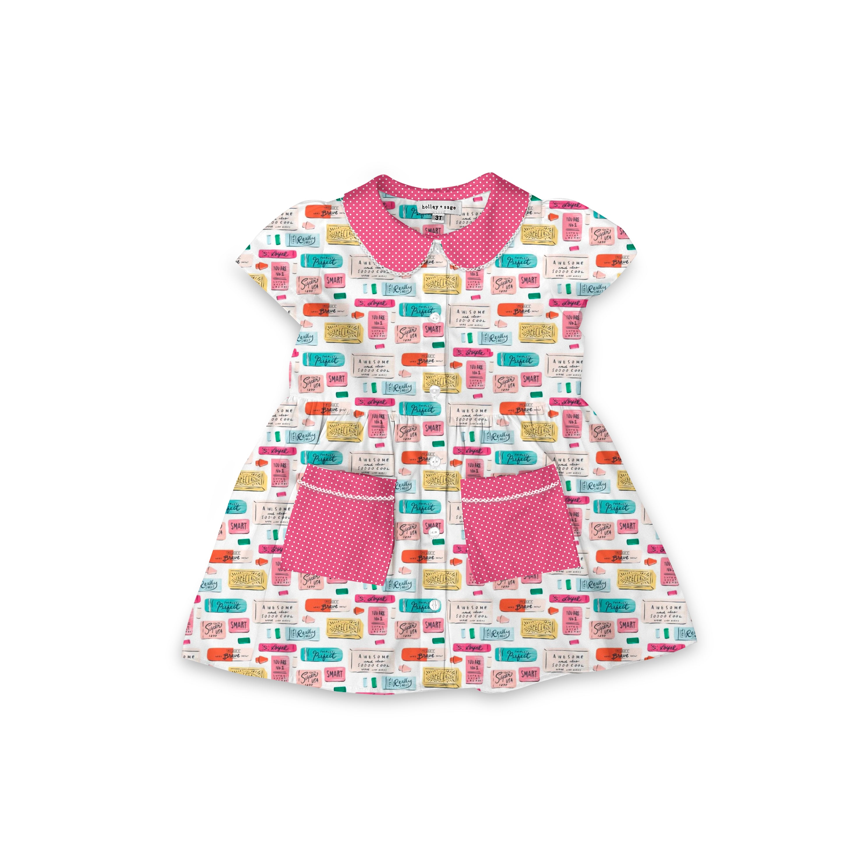 Erasers - Smock Collared Dress with Contrast Pockets and Collar