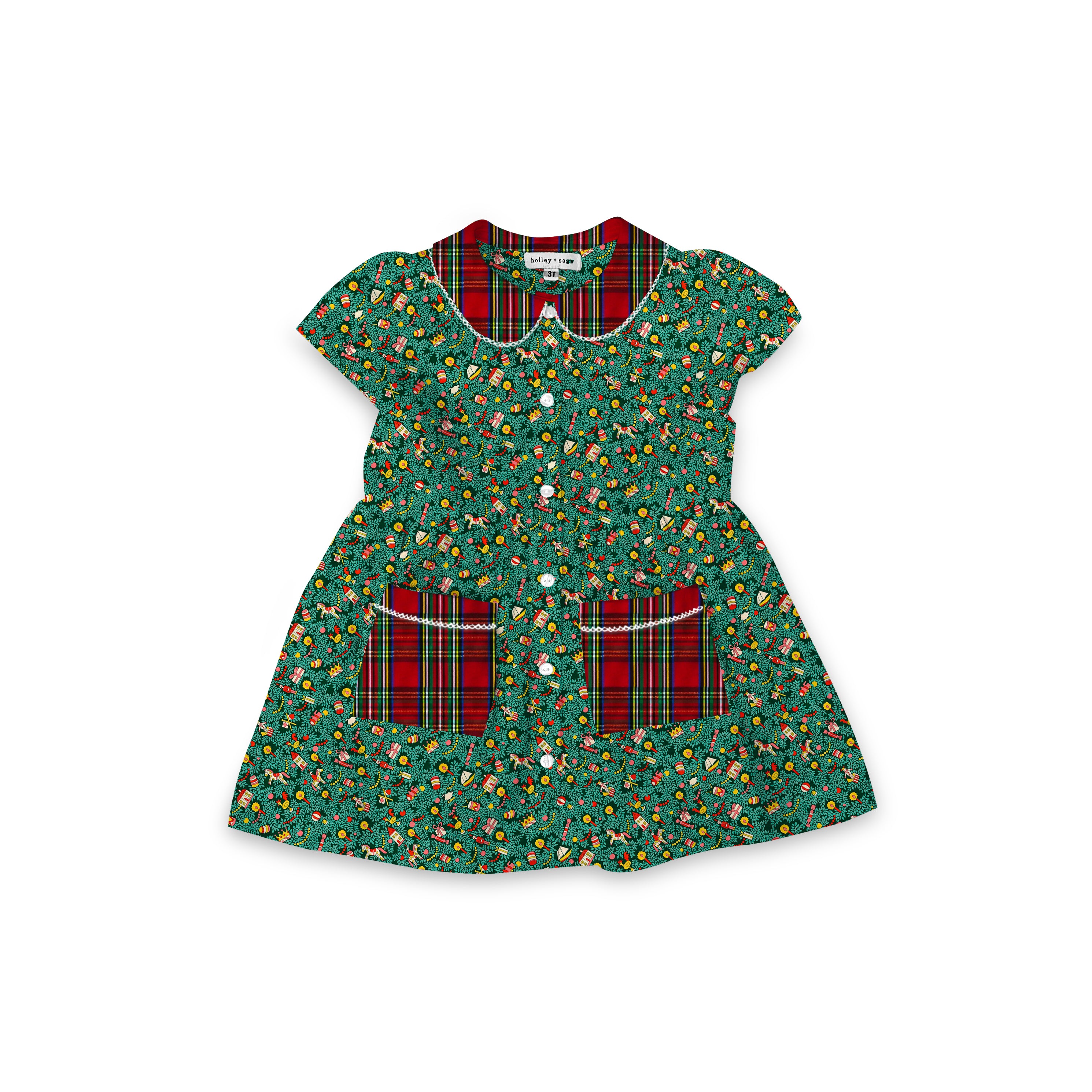Festive Fair - Smock Collared Dress with Contrast Pockets and Collar