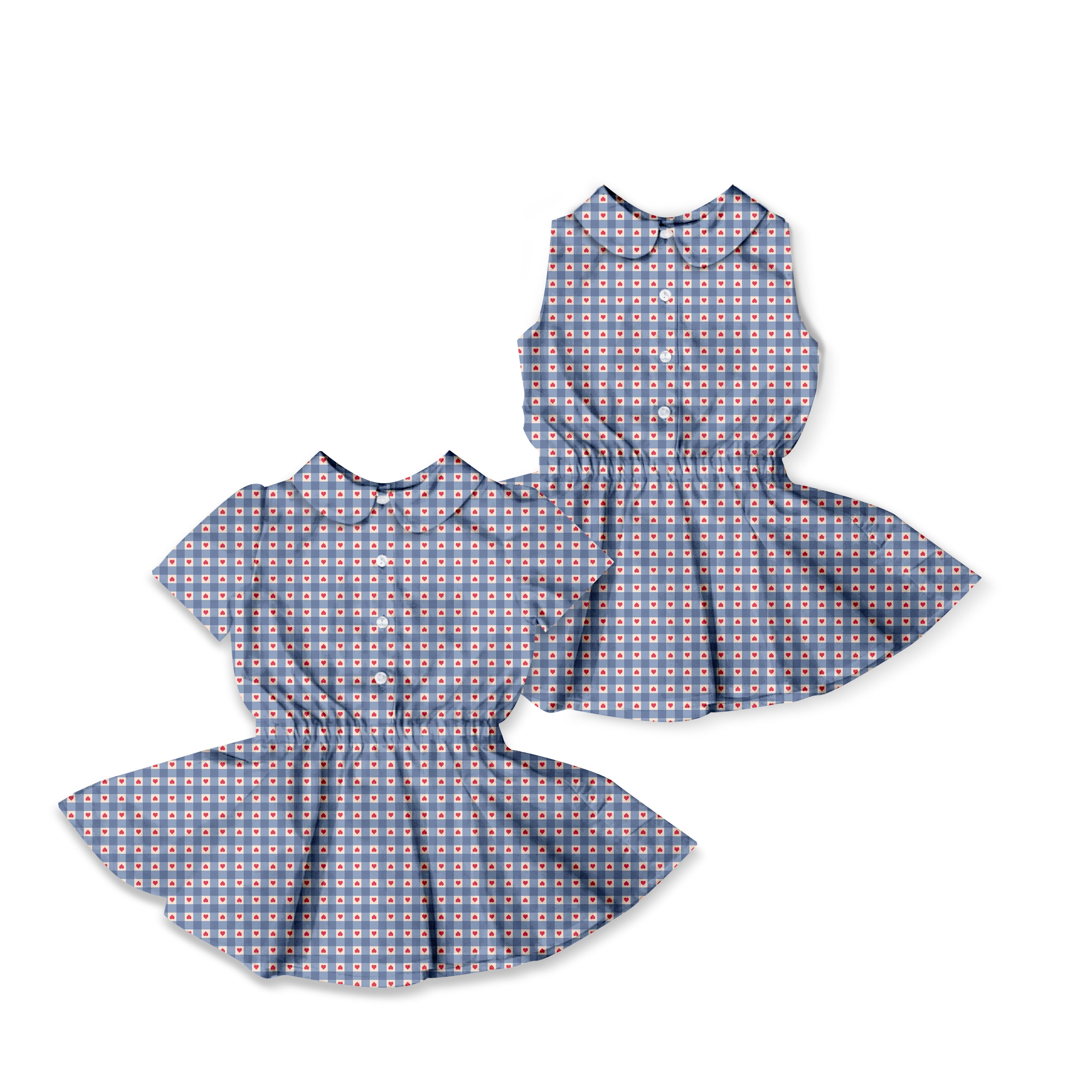 Heart Gingham - Button Front Twirl Dress