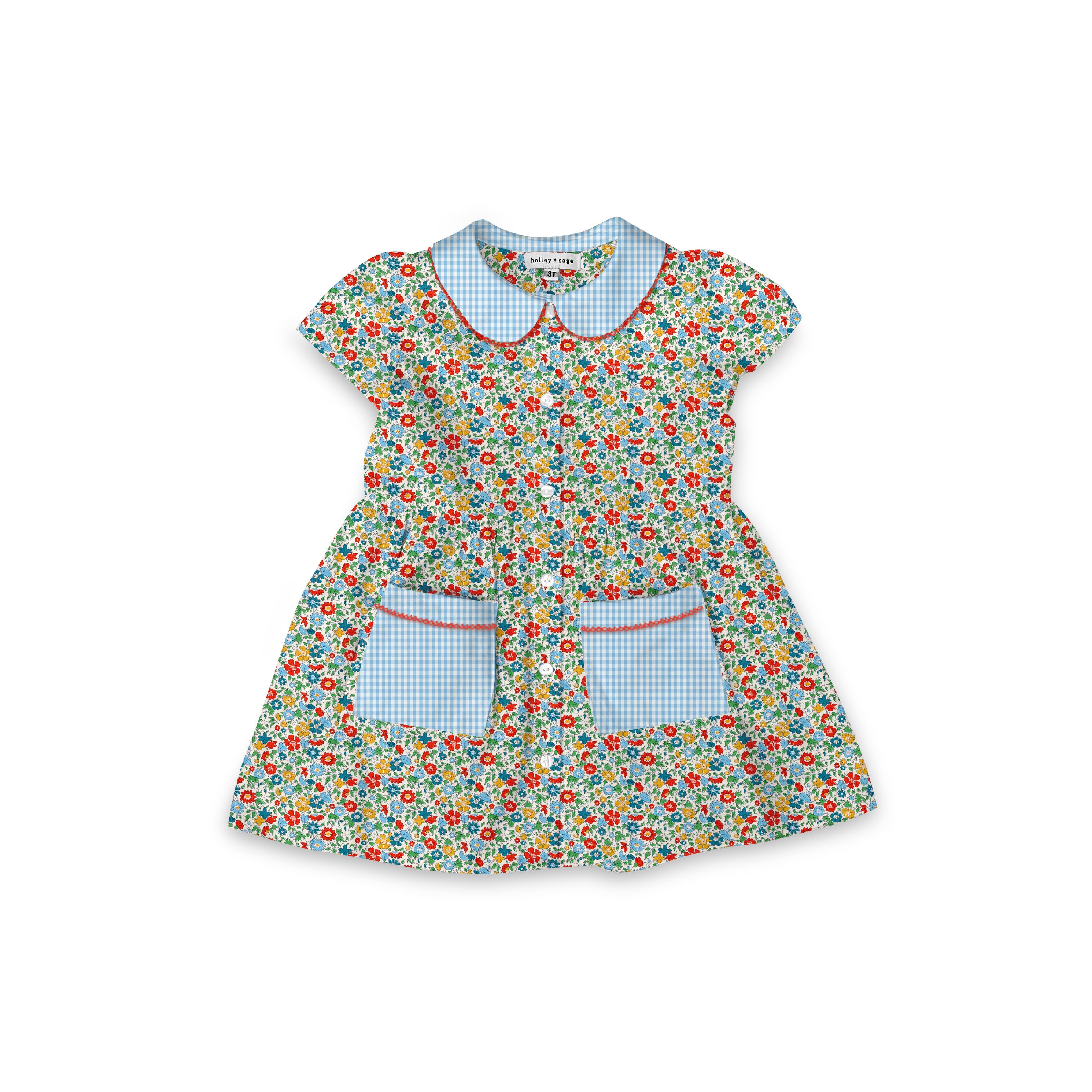 Palace Petals - Smock Collared Dress with Contrast Pockets and Collar