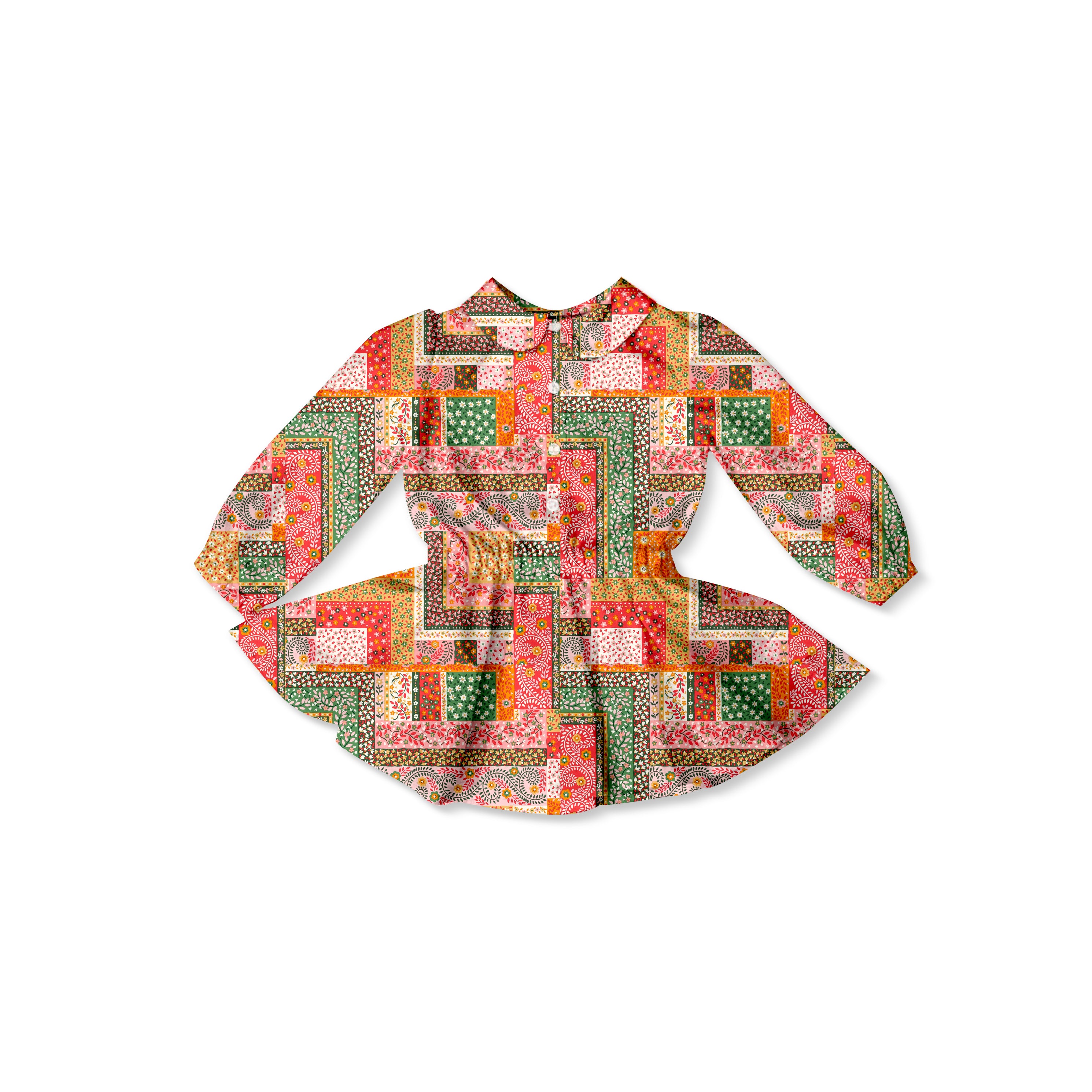 Liberty Patchwork - Button Front Twirl Dress