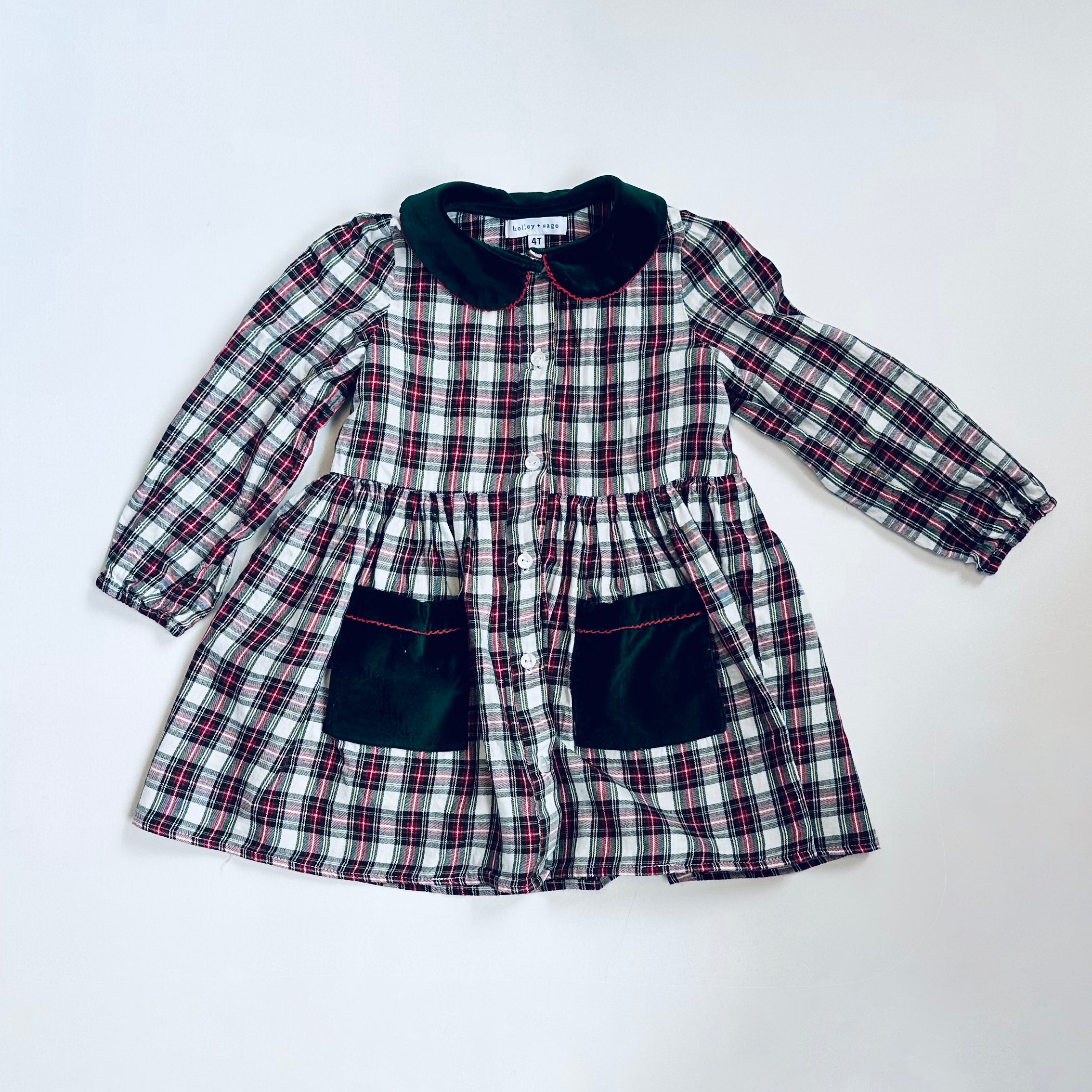 SAMPLE SALE, Holiday Plaid Smock with Contrast Collar and Pockets, 4T