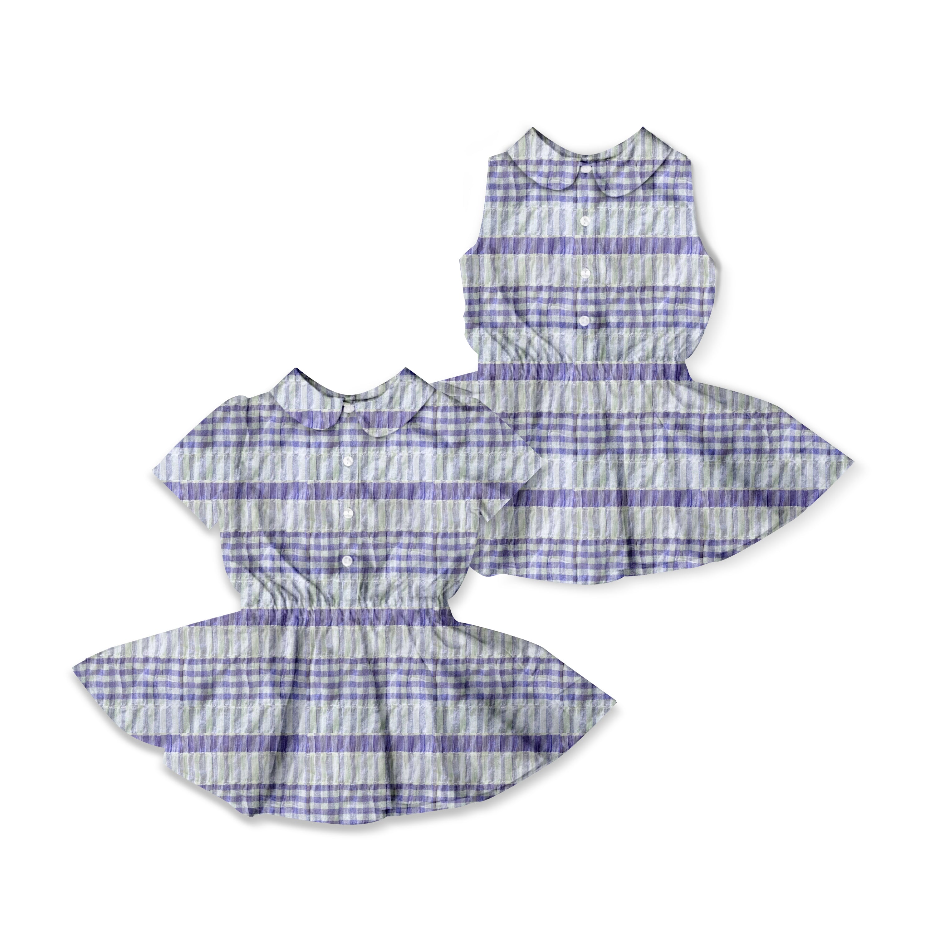 Purple Seersucker - Button Front Twirl Dress