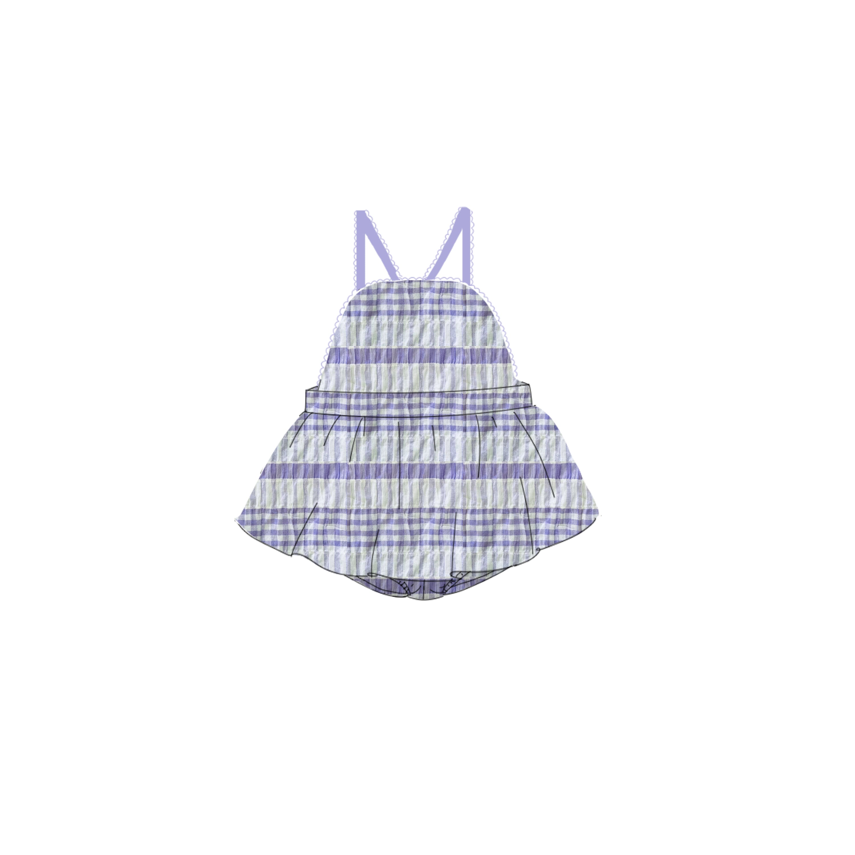Purple Seersucker - Skirted Romper