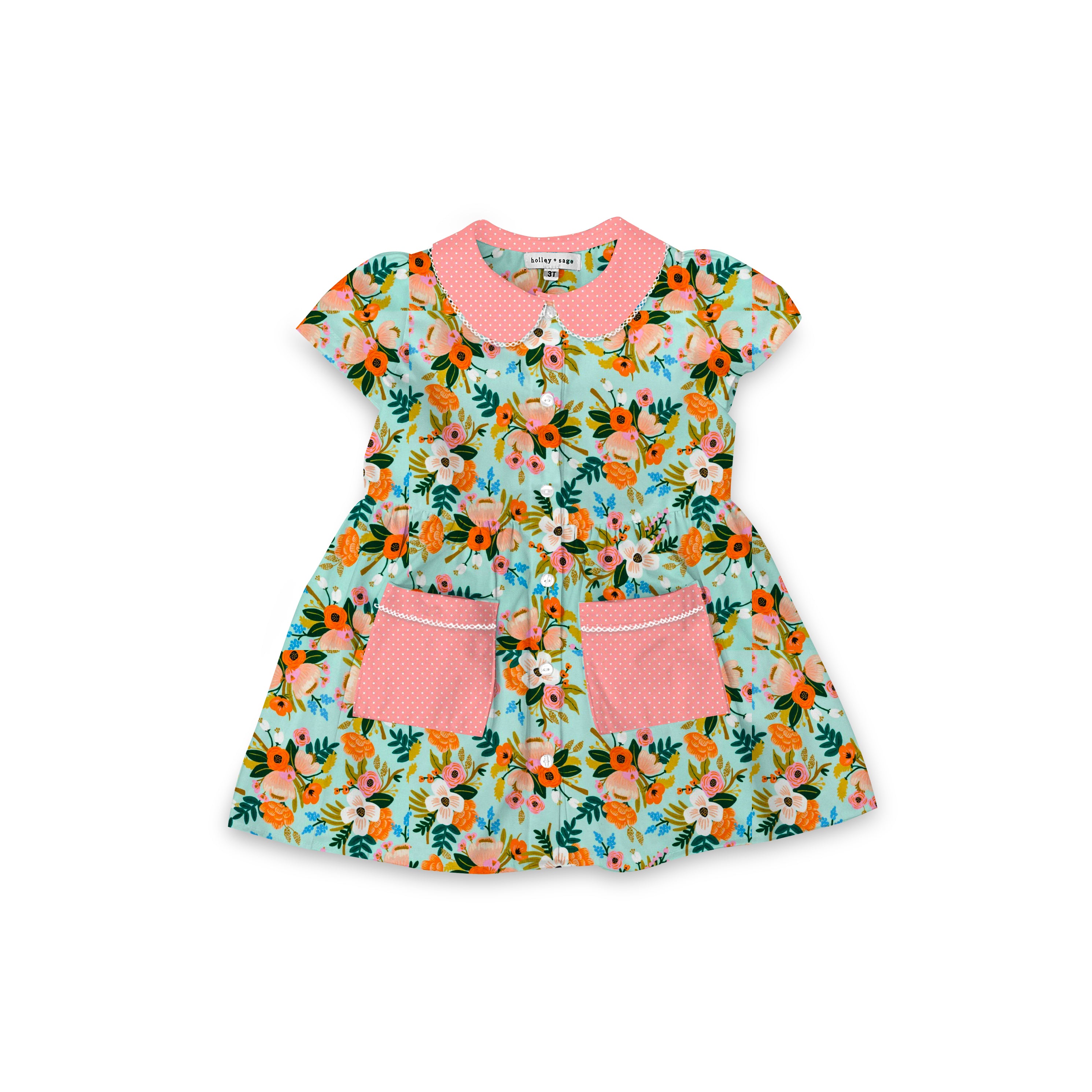 Mint Rayon - Smock Collared Dress with Contrast Pockets and Collar