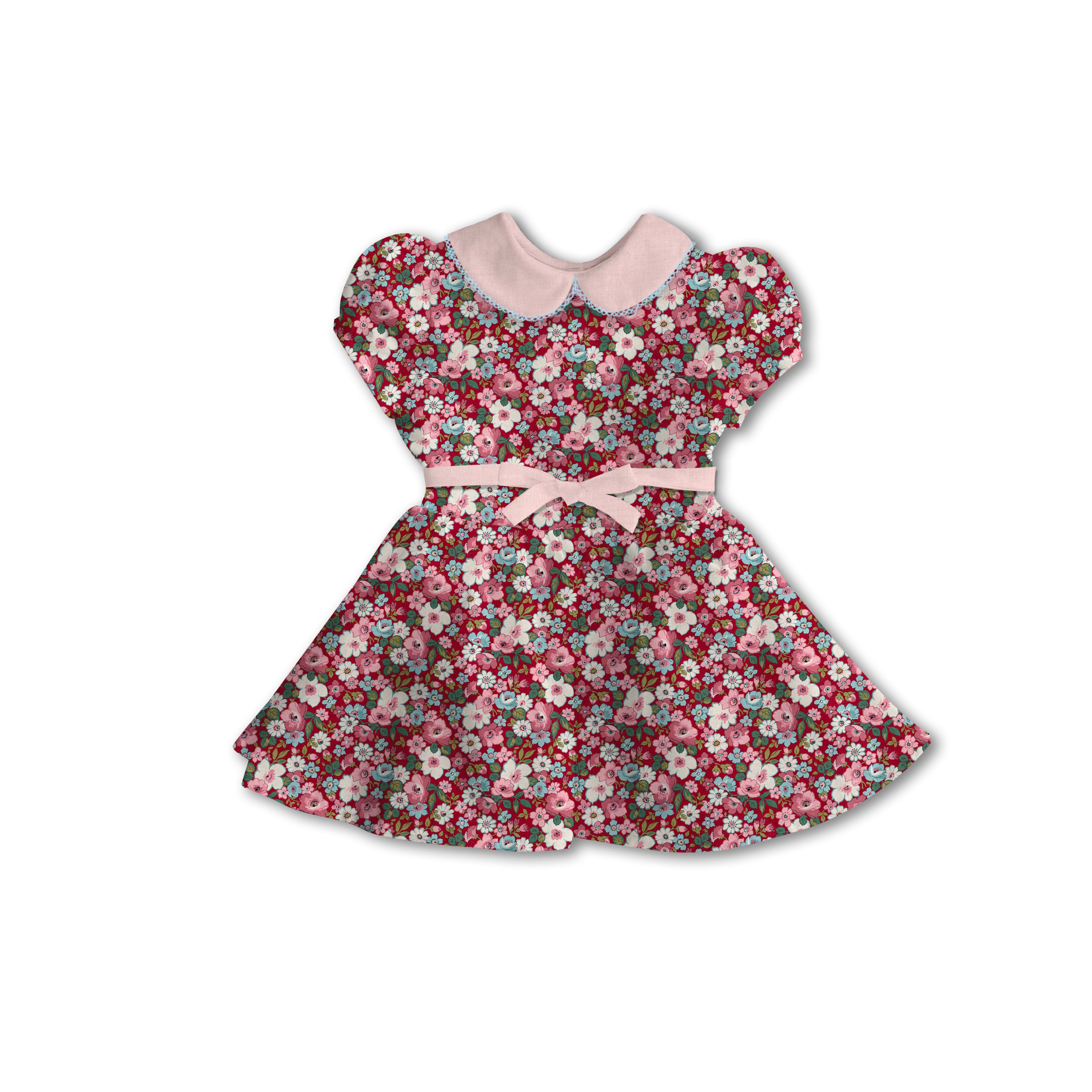 Red-Liberty-Floral - Tea Basque Dress