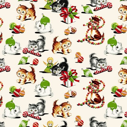 Christmas Kitties - Smock Collared Dress with Contrast Pockets and Collar