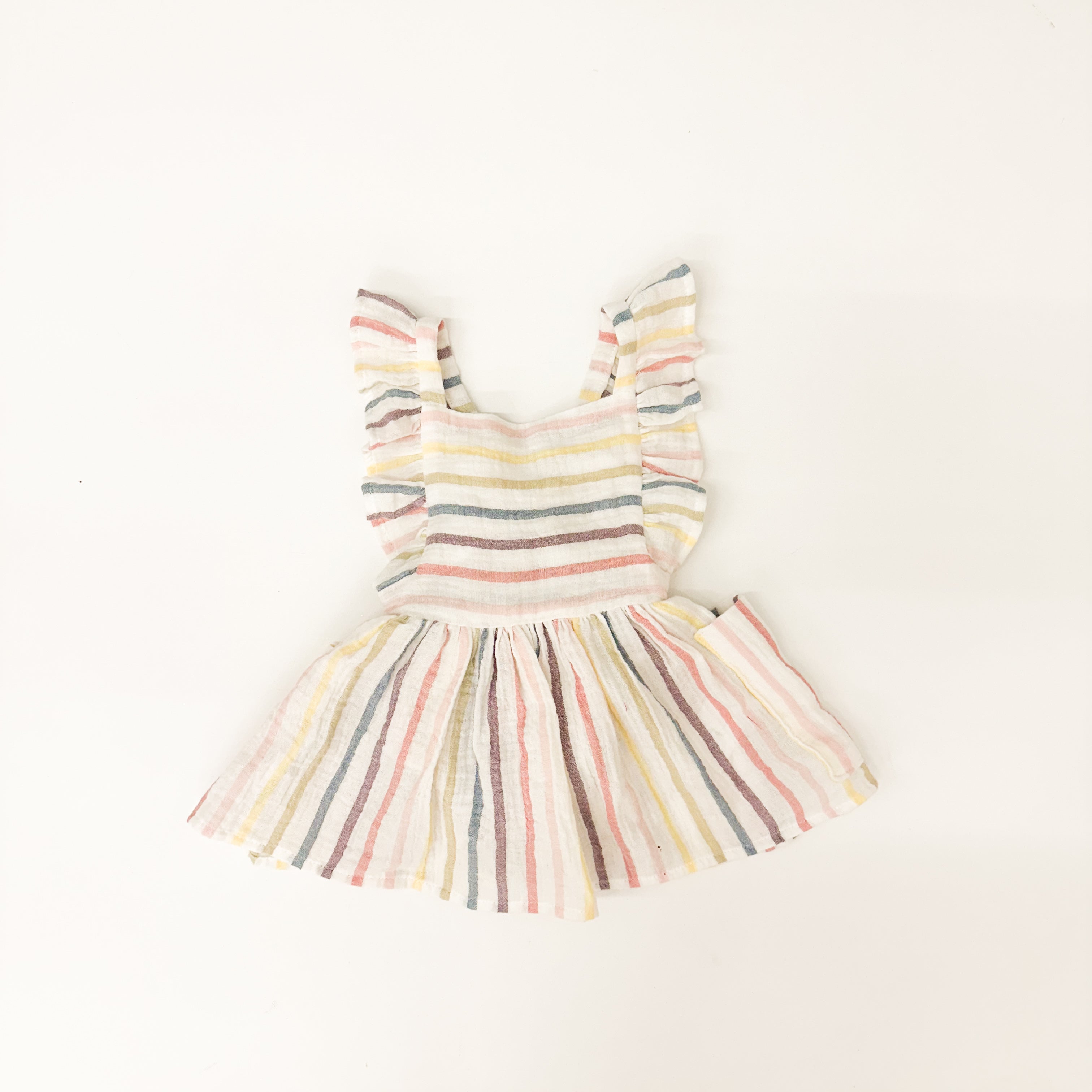 SAMPLE SALE - Rainbow Double Gauze Pinafore with Attached Diaper Cover, 12-18M