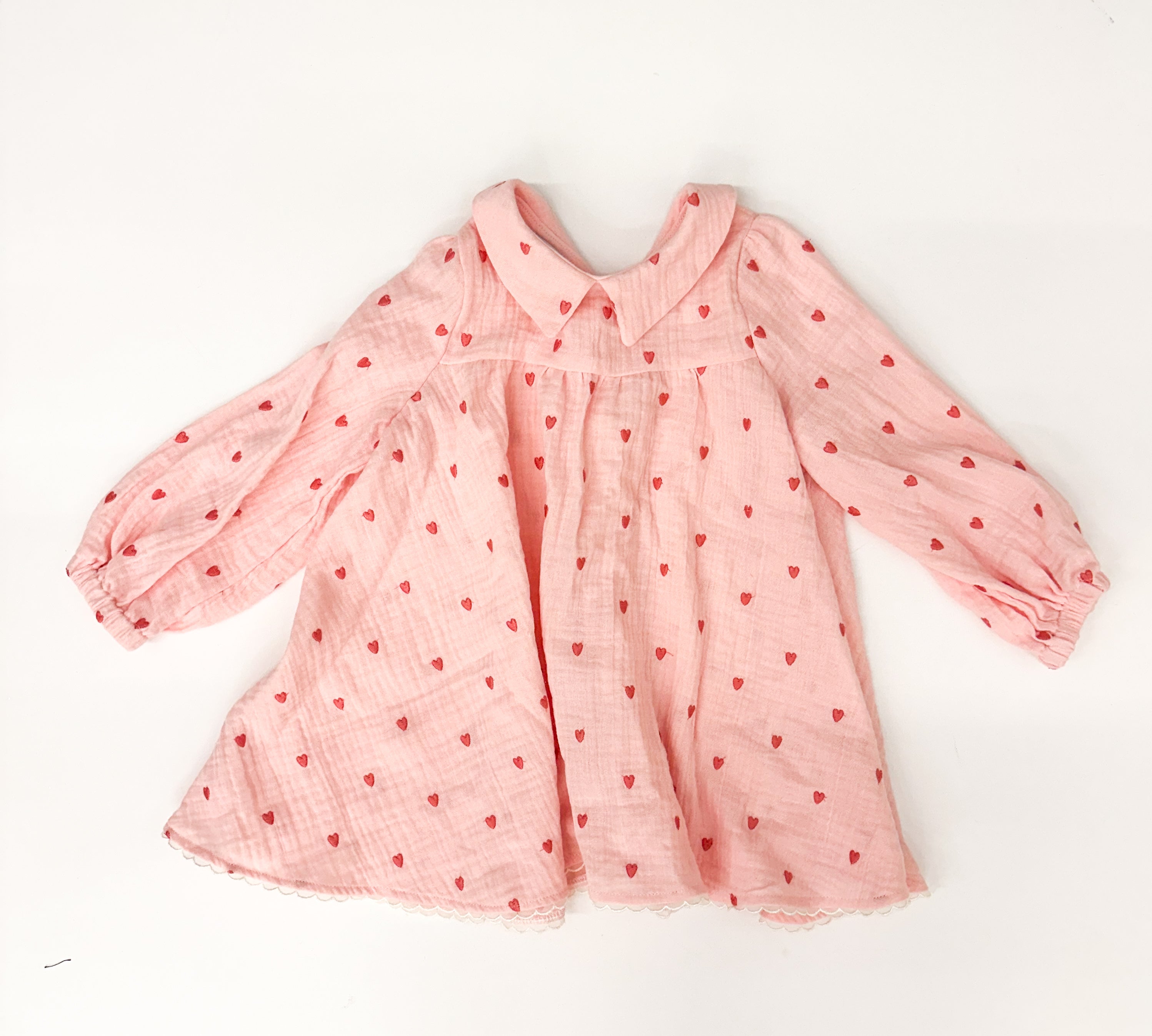 SAMPLE SALE, Embroidered Heart Gauze Swing Dress, 4T