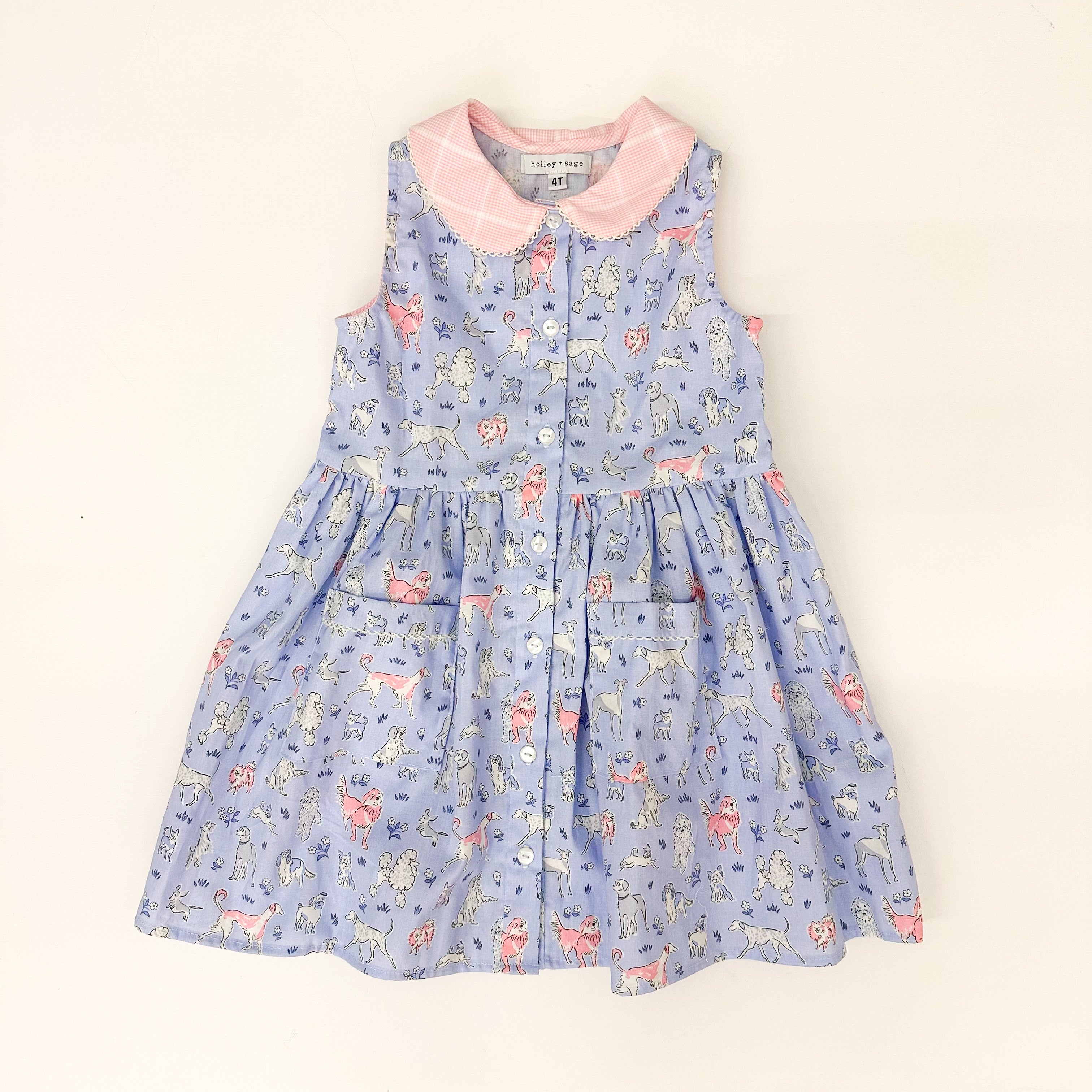 SAMPLE SALE, London Pups Smock with Contrast Collar and Added Length, 4T