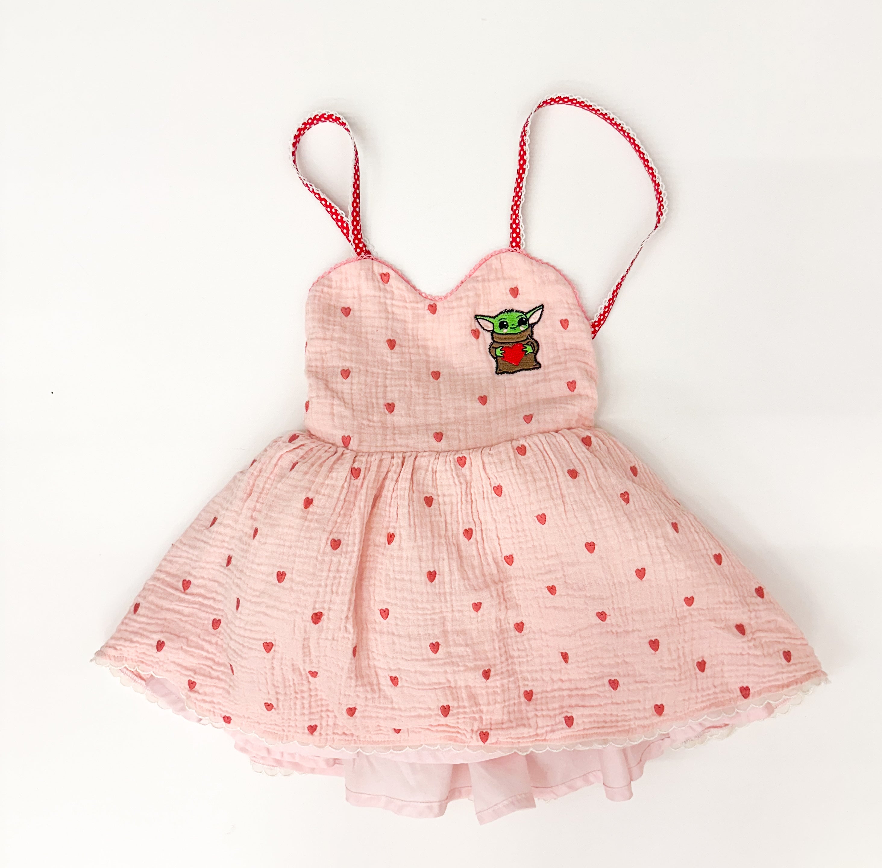 SAMPLE SALE, Embroidered Heart Gauze Ballerina Dress with Grogu Patch, 4T