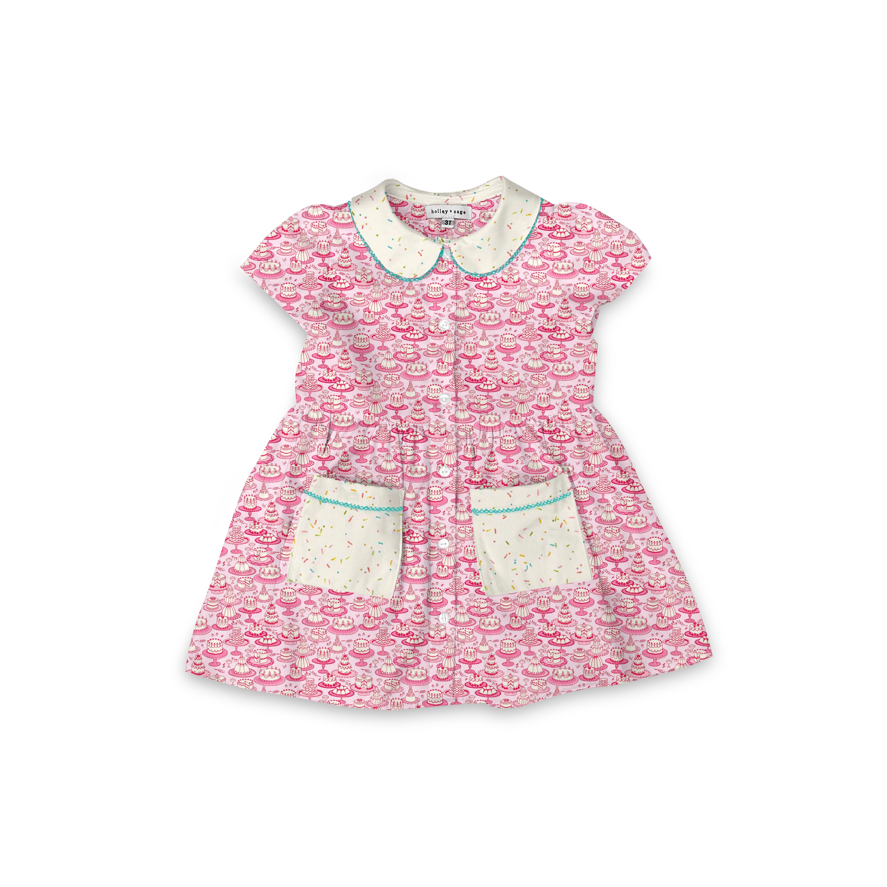 Birthday Cake - Smock Collared Dress with Contrast Pockets and Collar