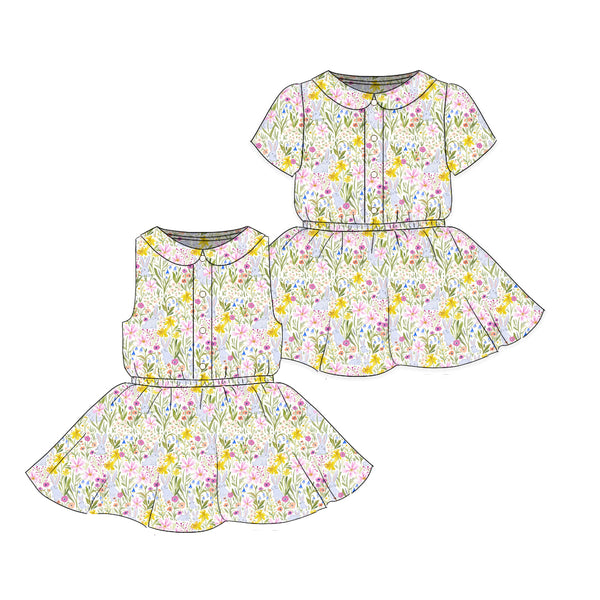 Bunny Flower - Button Front Twirl Dress