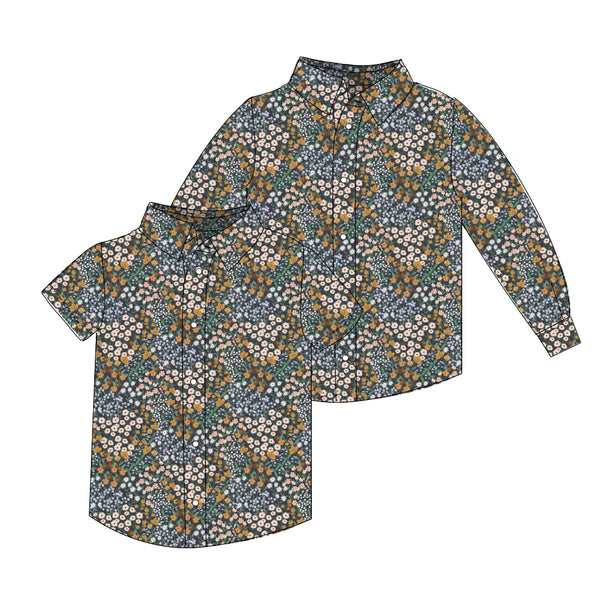 Charcoal Flower Field - Button Up Shirt
