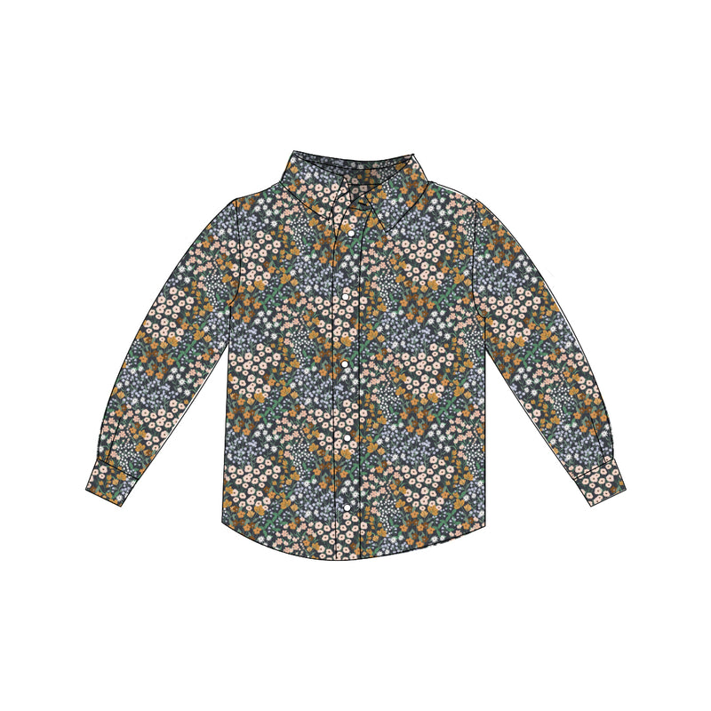 Charcoal Flower Field - Button Up Shirt
