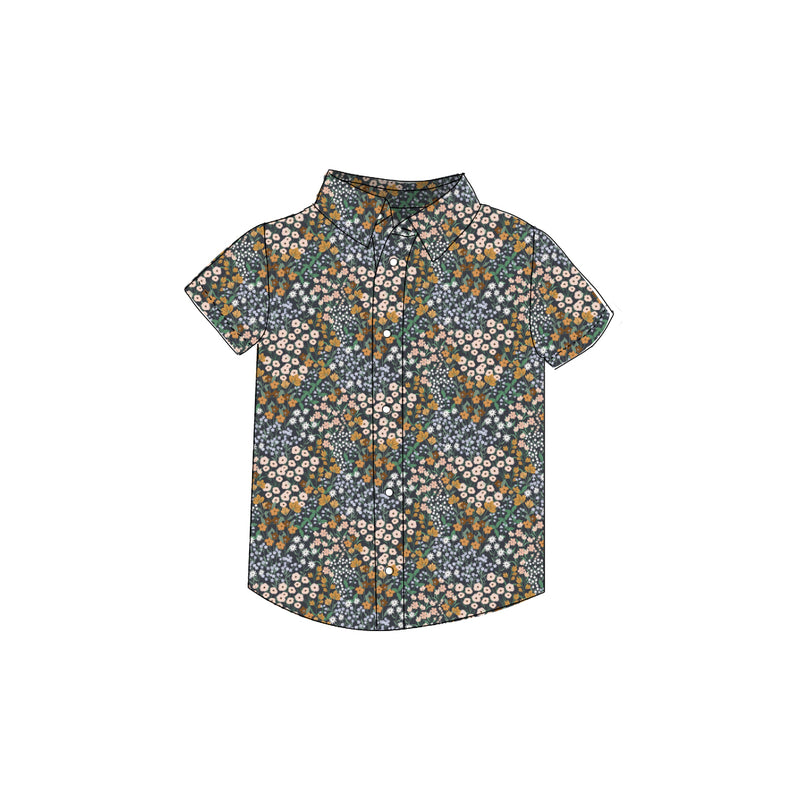 Charcoal Flower Field - Button Up Shirt