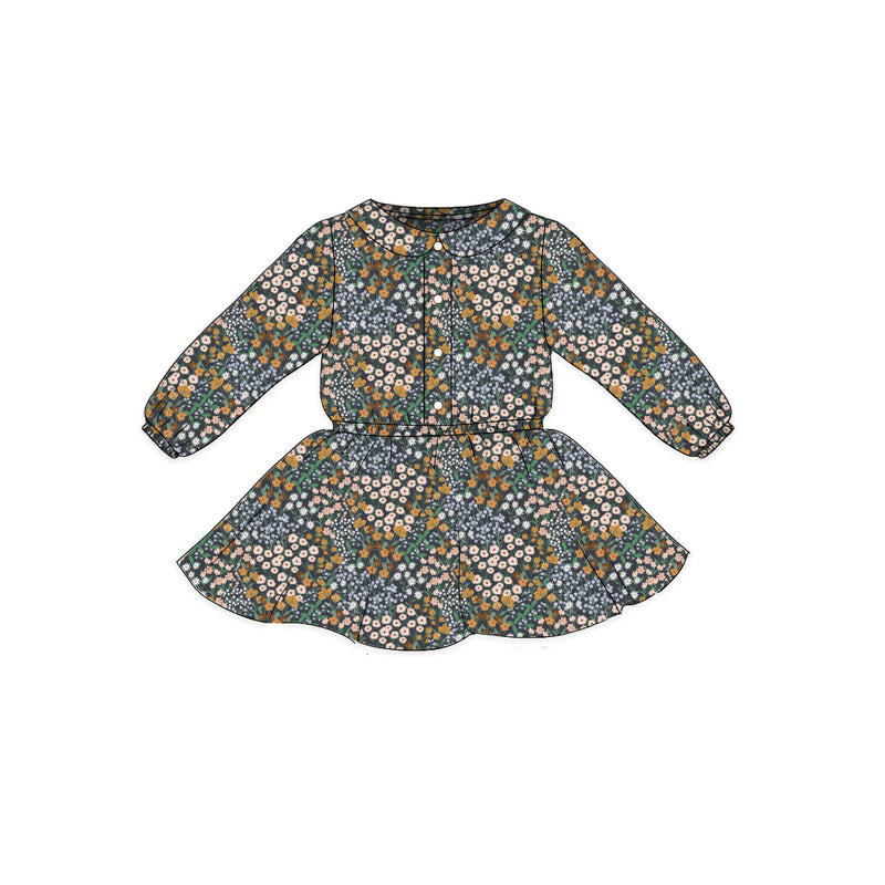 Charcoal Flower Field - Button Front Twirl Dress