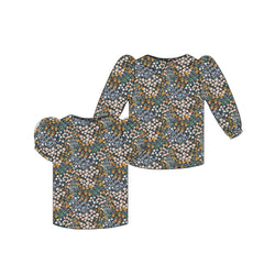 Charcoal Flower Field - Puff Sleeve Blouse