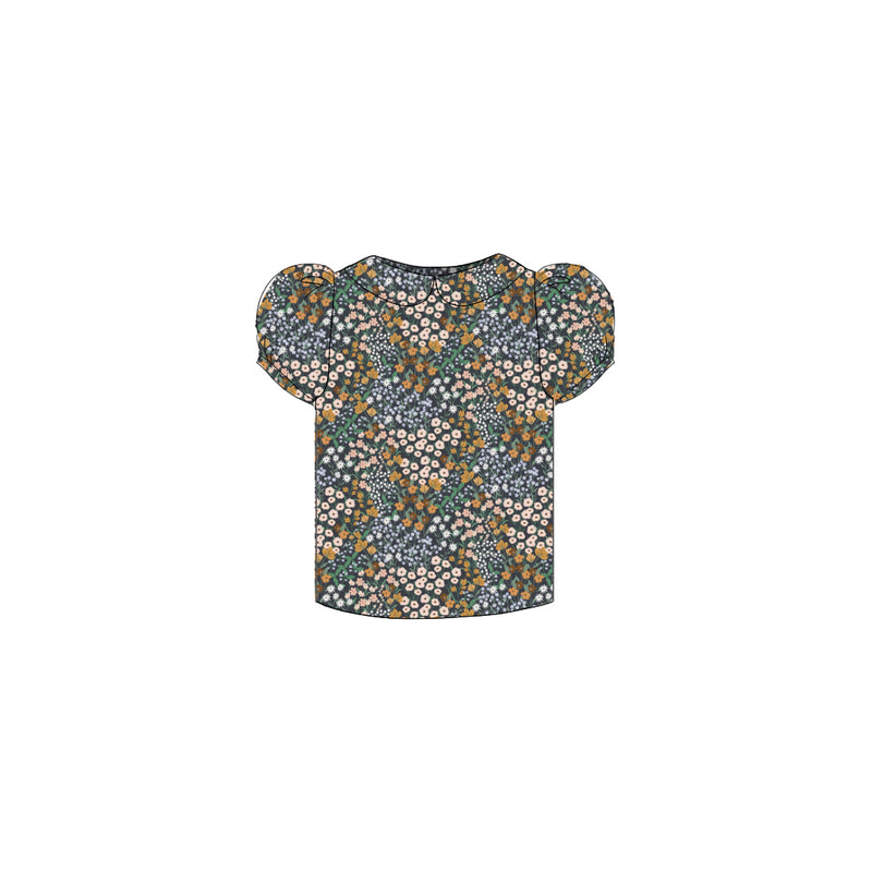 Charcoal Flower Field - Puff Sleeve Blouse
