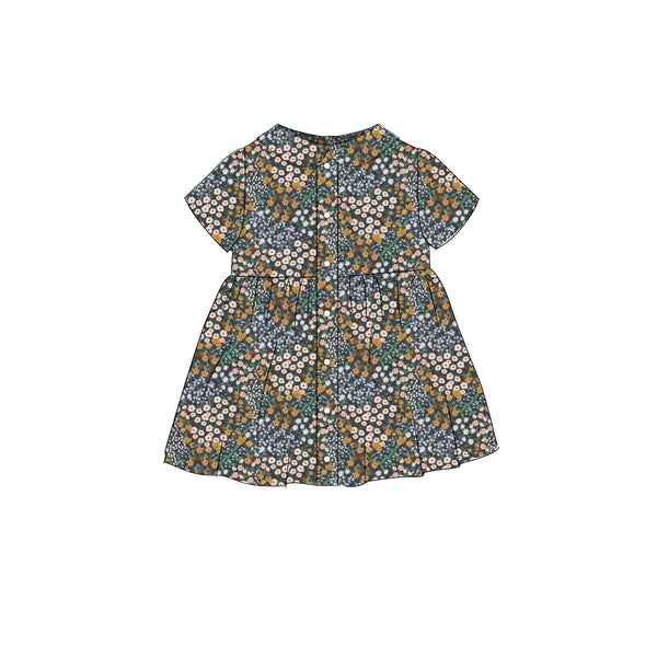 Charcoal Flower Field - Smock Collared Dress