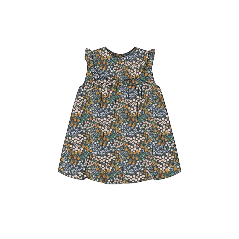 Charcoal Flower Field - Ruffle Bib Dress