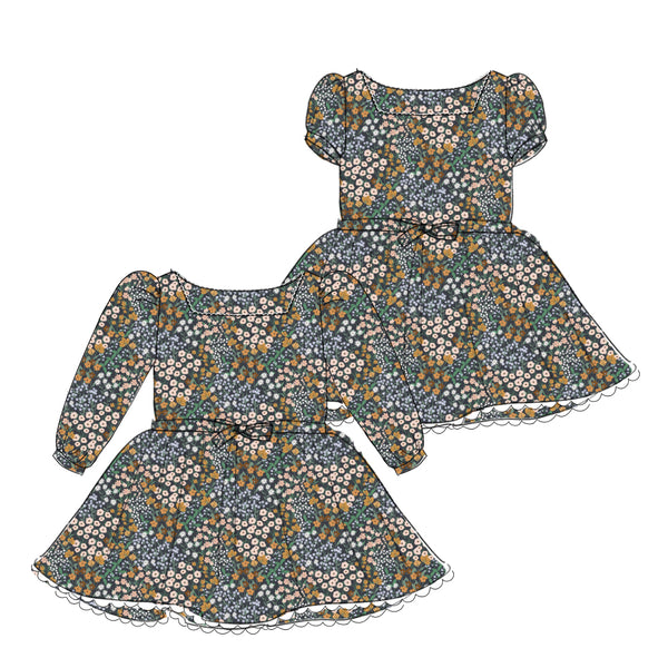 Charcoal Flower Field - Tea Dress