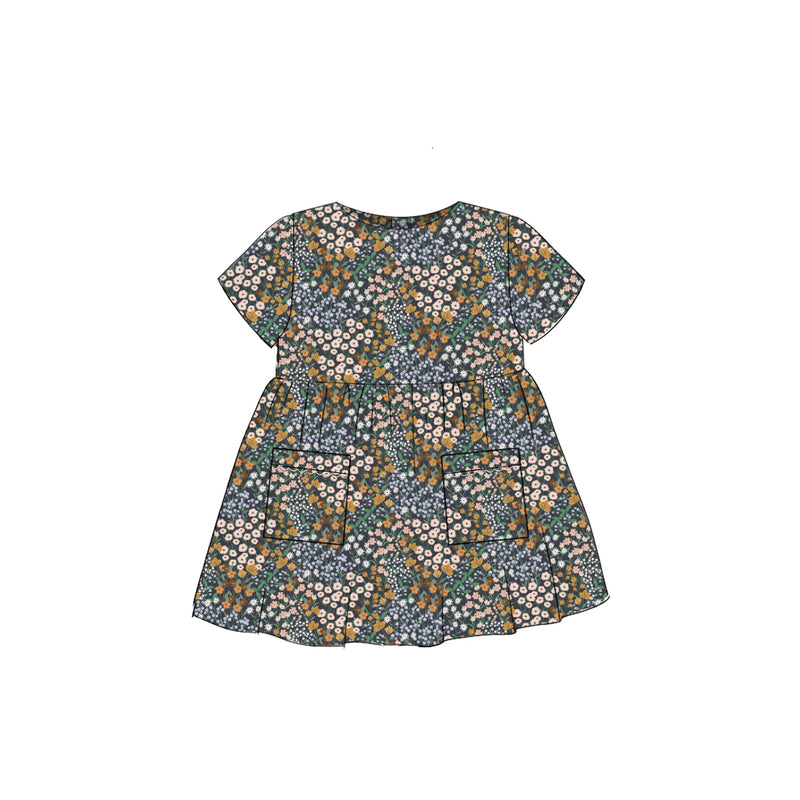 Charcoal Flower Field - Simple Smock Dress