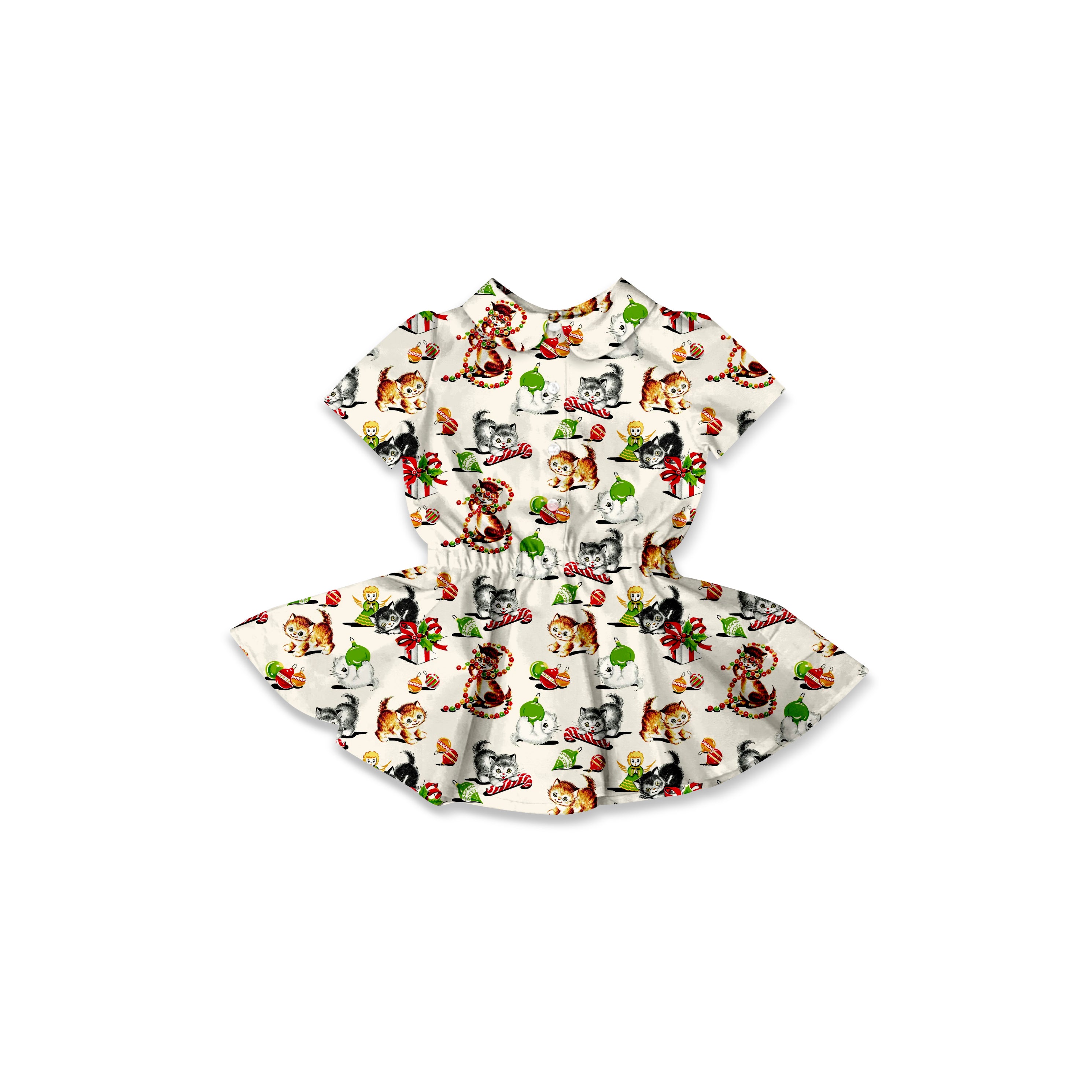 Christmas Kitties - Button Front Twirl Dress